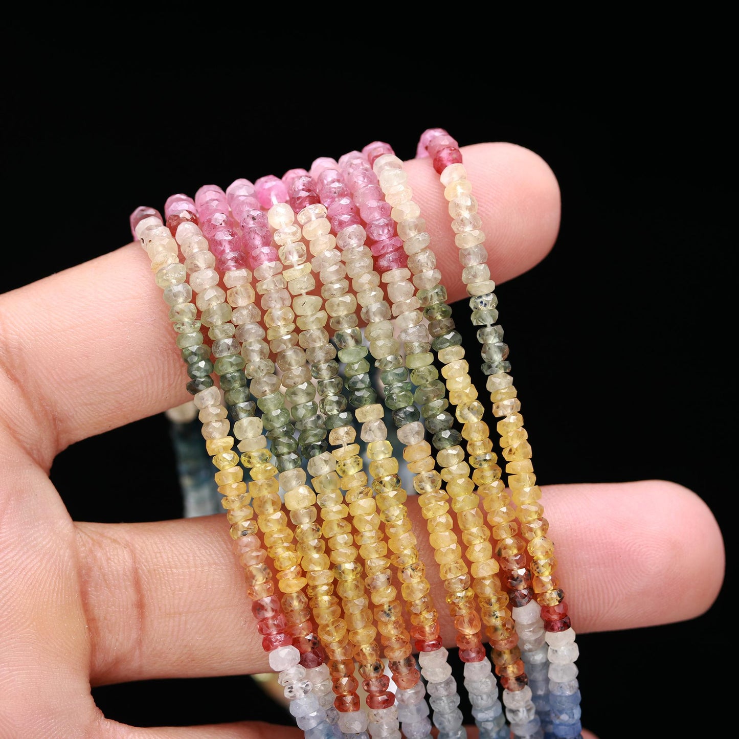 Multi Sapphire Faceted Rondelle 4 - 4.5 mm Beads 16 Inches Strands For Jewelry Making