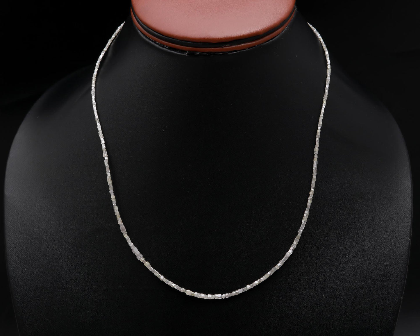 White Diamond Cube Bead White Color Faceted Box Silver Necklace