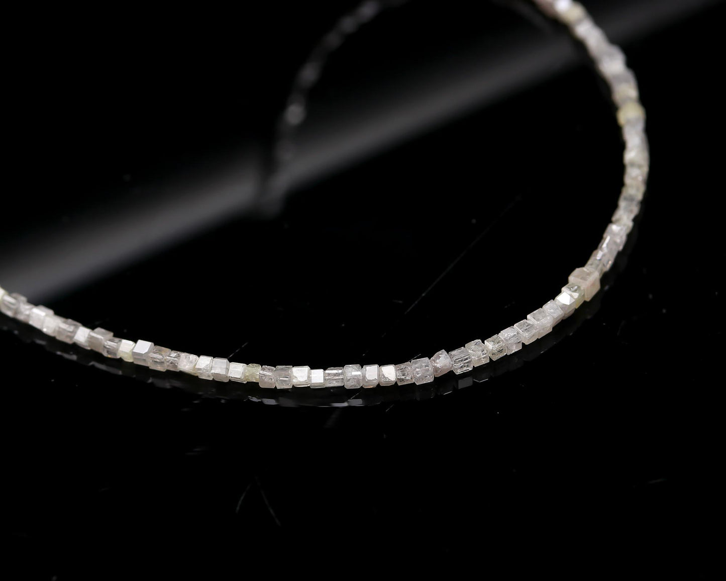 White Diamond Cube Bead White Color Faceted Box Silver Necklace