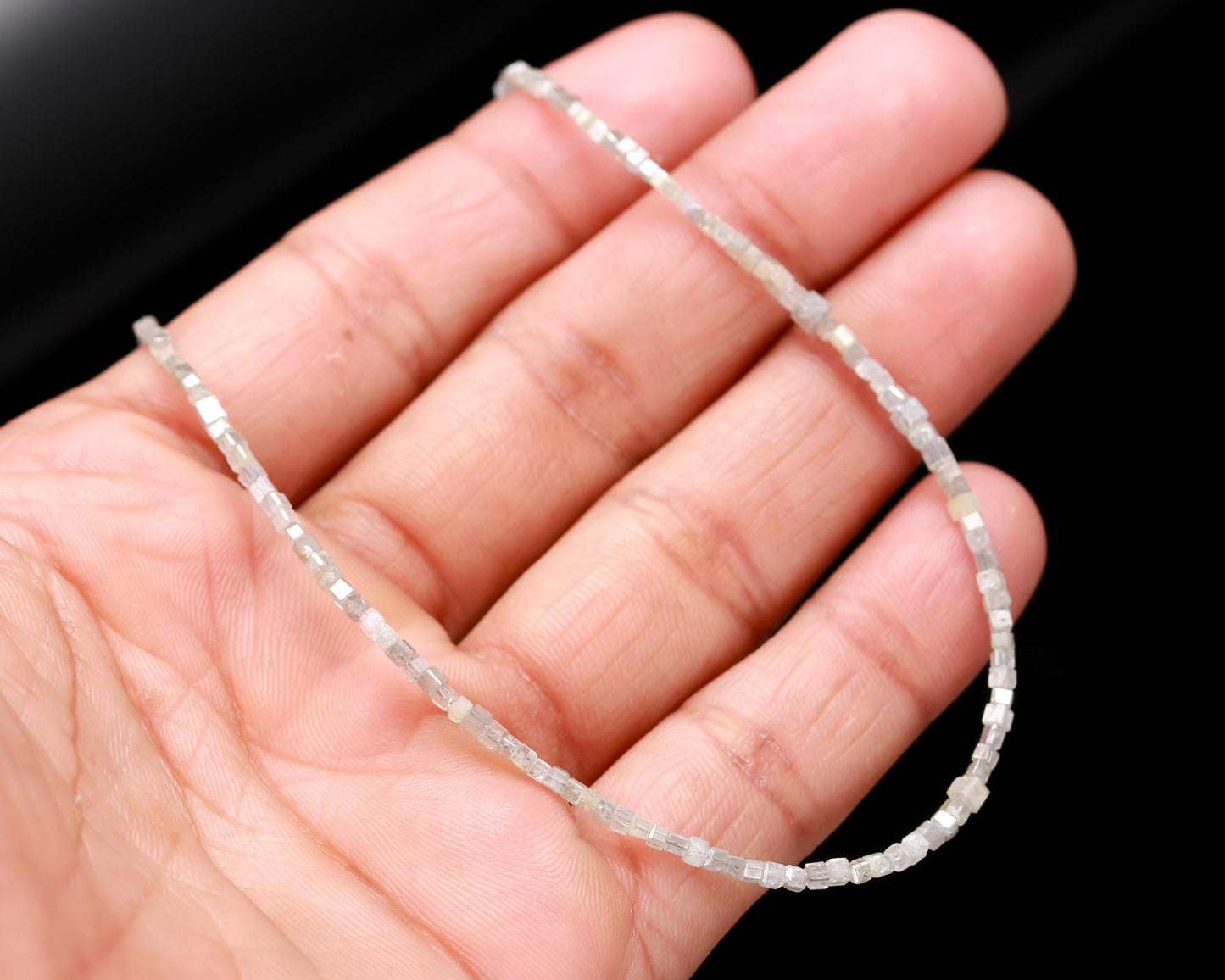 White Diamond Cube Bead White Color Faceted Box Silver Necklace