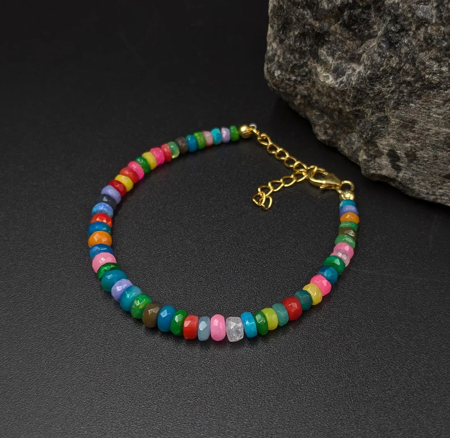 Multi Color Ethiopian Opal Bracelet Disco Opal 18K Gold Filled Jewelry