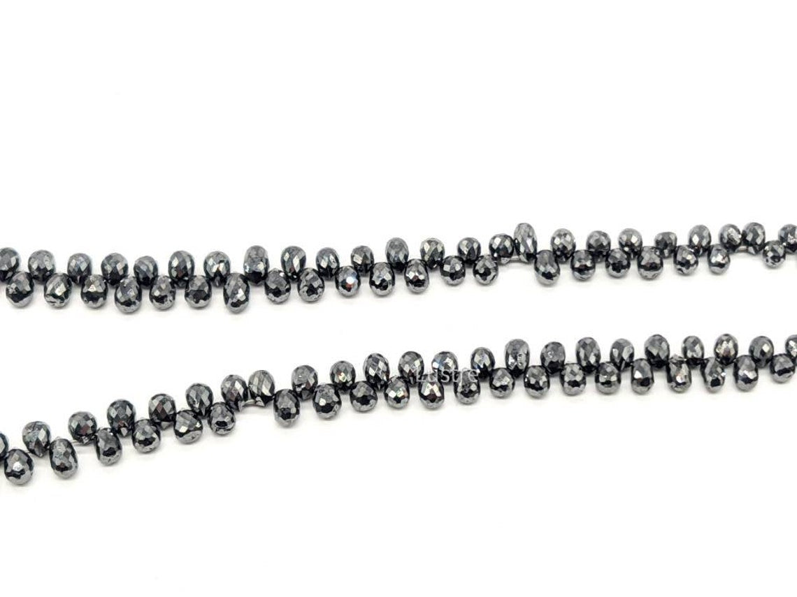 0.9CT Pair of Top Quality Faceted Natural Black Diamond Beads Teardrop Shape Diamond briolette Black Diamond Personalized Jewelry