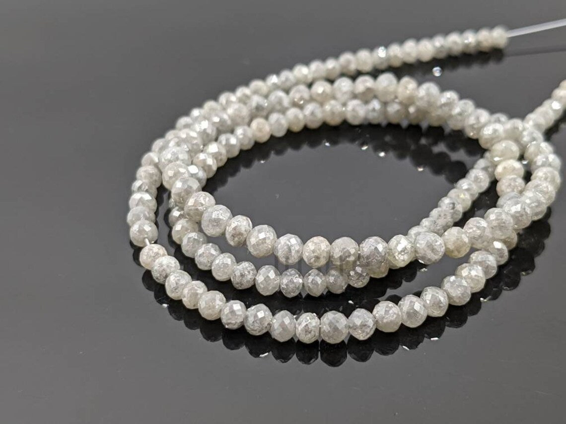 White Gray Diamond Bead AAA+ Quality Faceted Rondelle Diamond Bead