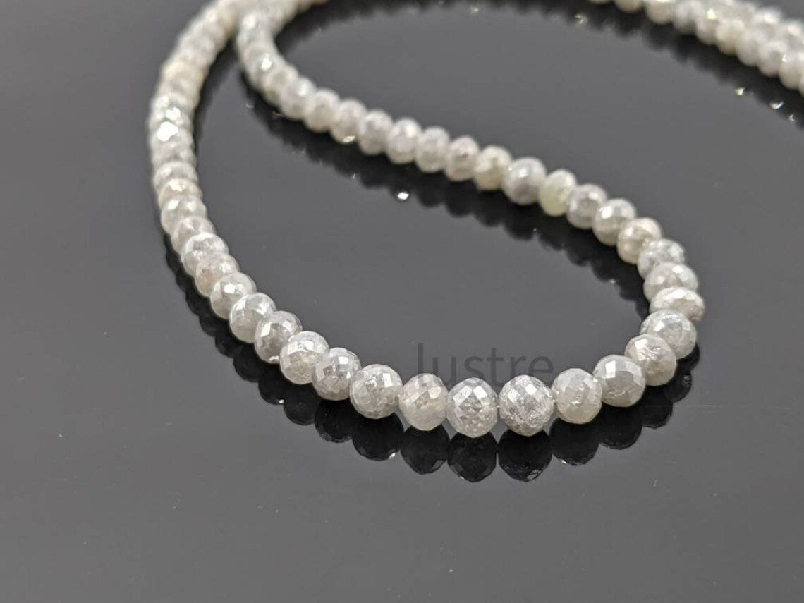 White Gray Diamond Bead AAA+ Quality Faceted Rondelle Diamond Bead