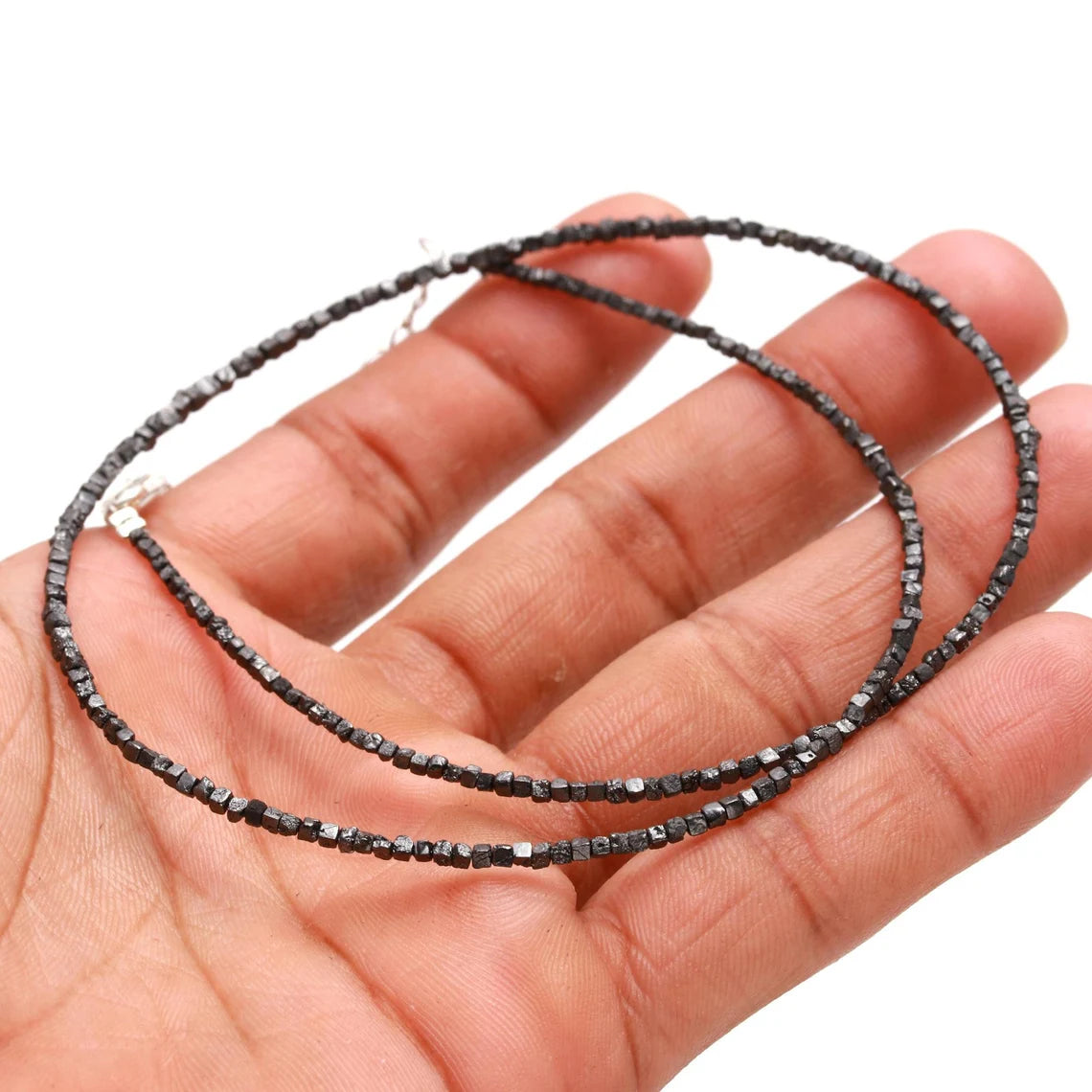 Black Cube Rough Diamond 1.5 - 2.5 mm Fancy Cube Shape Beaded 16 Inches Necklace