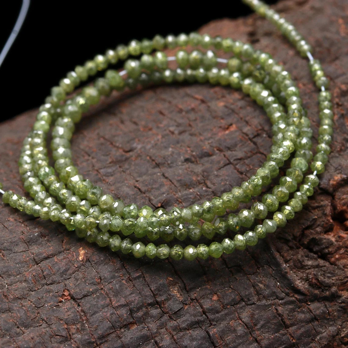 Natural Green Diamond Faceted 1.6 - 2.2 mm Rondelle Parrot Green Diamond Bead
