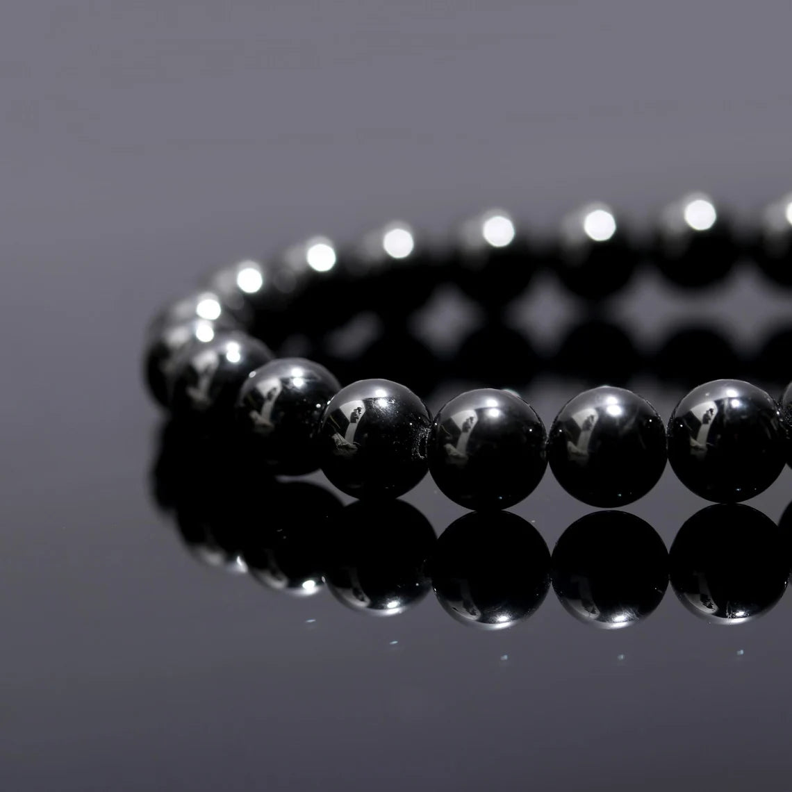Black Tourmaline Handmade 8 mm Beaded Round Crystals Onyx 7 Inches Bracelet