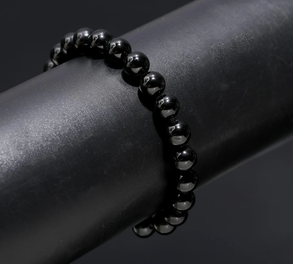 Black Tourmaline Handmade 8 mm Beaded Round Crystals Onyx 7 Inches Bracelet