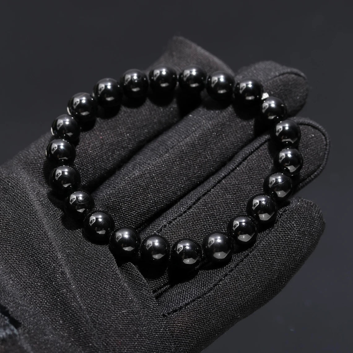 Black Tourmaline Handmade 8 mm Beaded Round Crystals Onyx 7 Inches Bracelet
