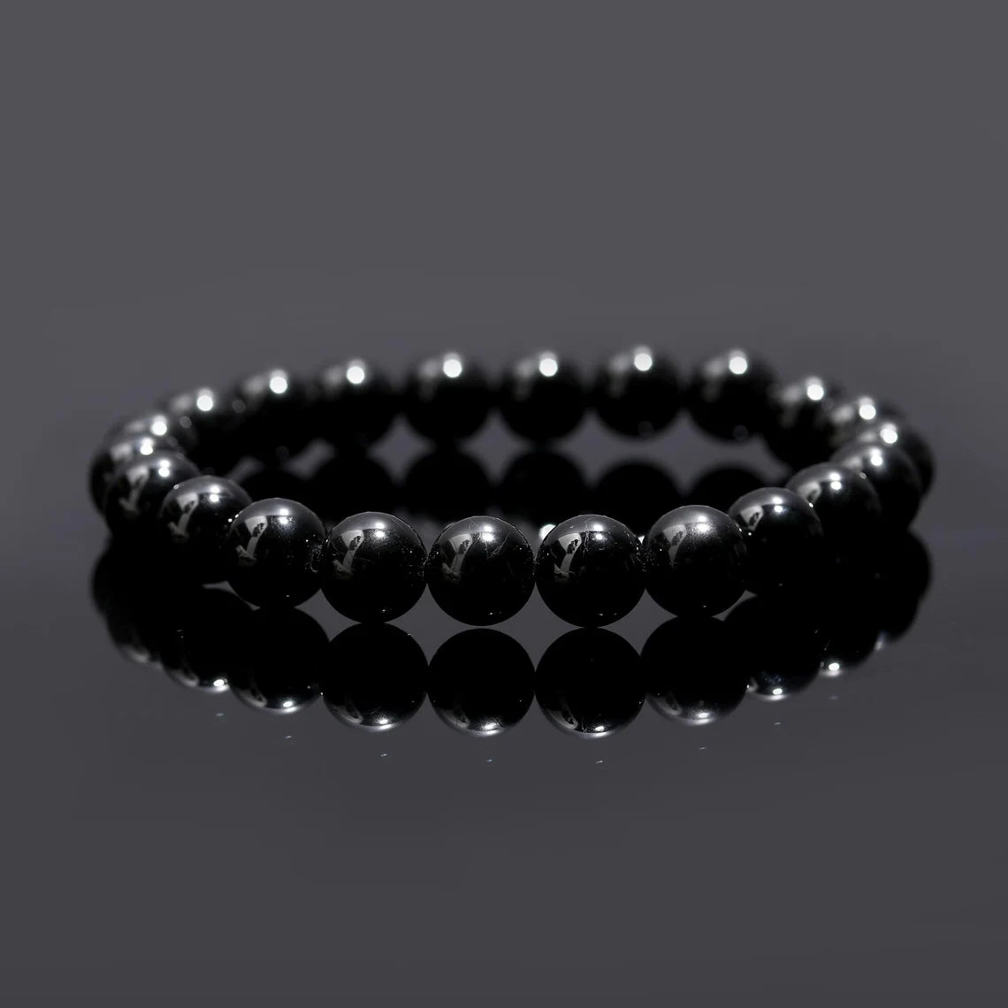 Black Tourmaline Handmade 8 mm Beaded Round Crystals Onyx 7 Inches Bracelet