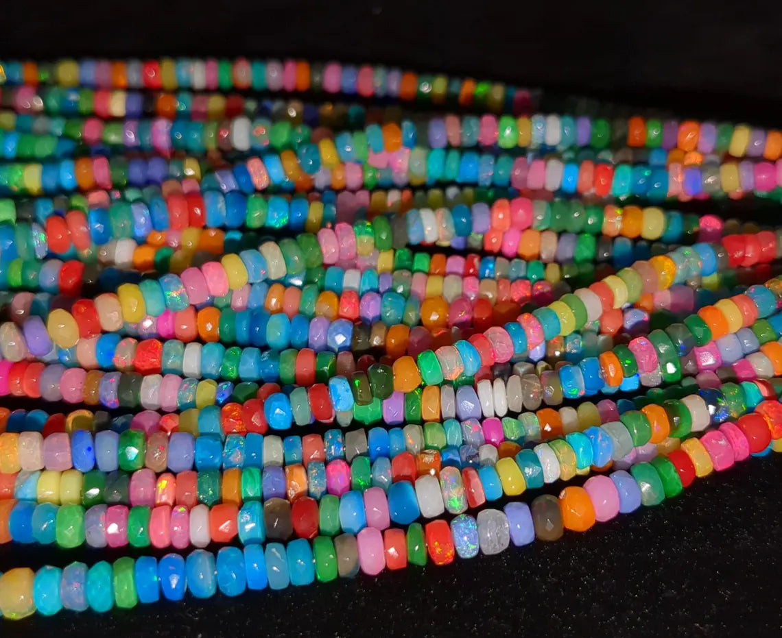 Multi Color Ethiopian Opal Beads 4 - 6 mm Faceted Rondelle Ethiopian Opal Beads 100% Natural Welo Fire Flashy Ethiopia Opal