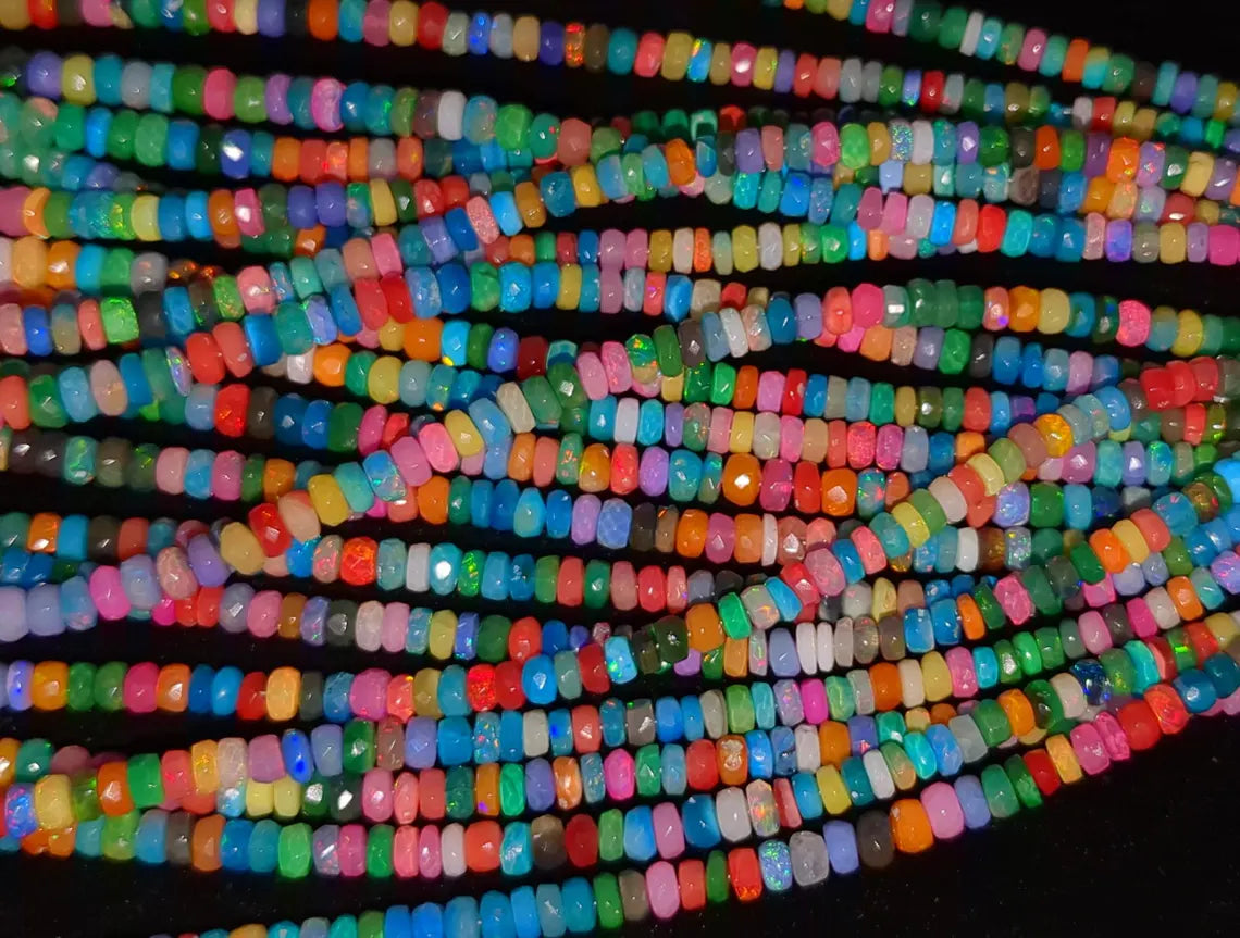 Multi Color Ethiopian Opal Beads 4 - 6 mm Faceted Rondelle Ethiopian Opal Beads 100% Natural Welo Fire Flashy Ethiopia Opal