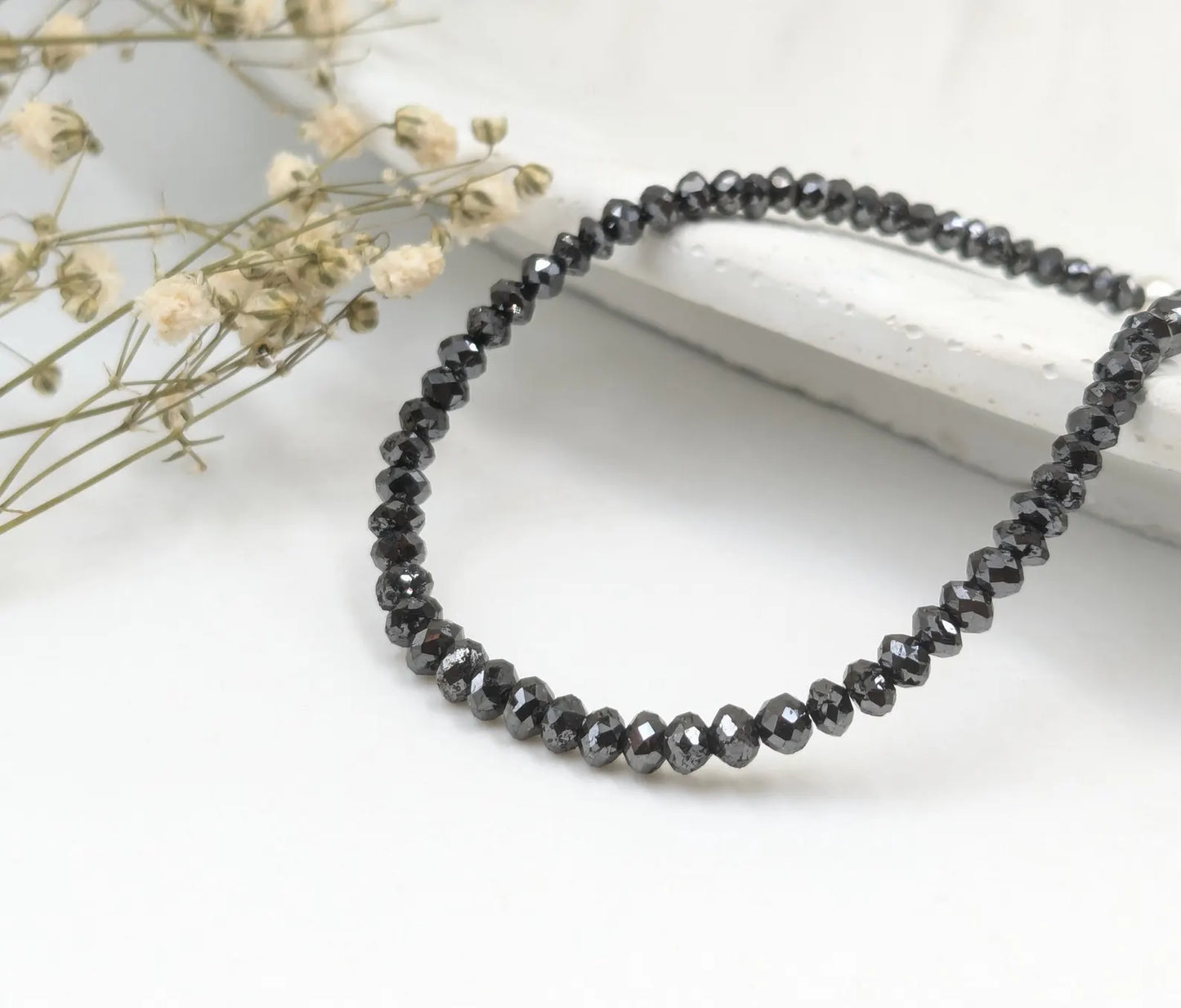 AAA+ Black Diamond Bead Bracelet 925 Sterling Silver Bracelet