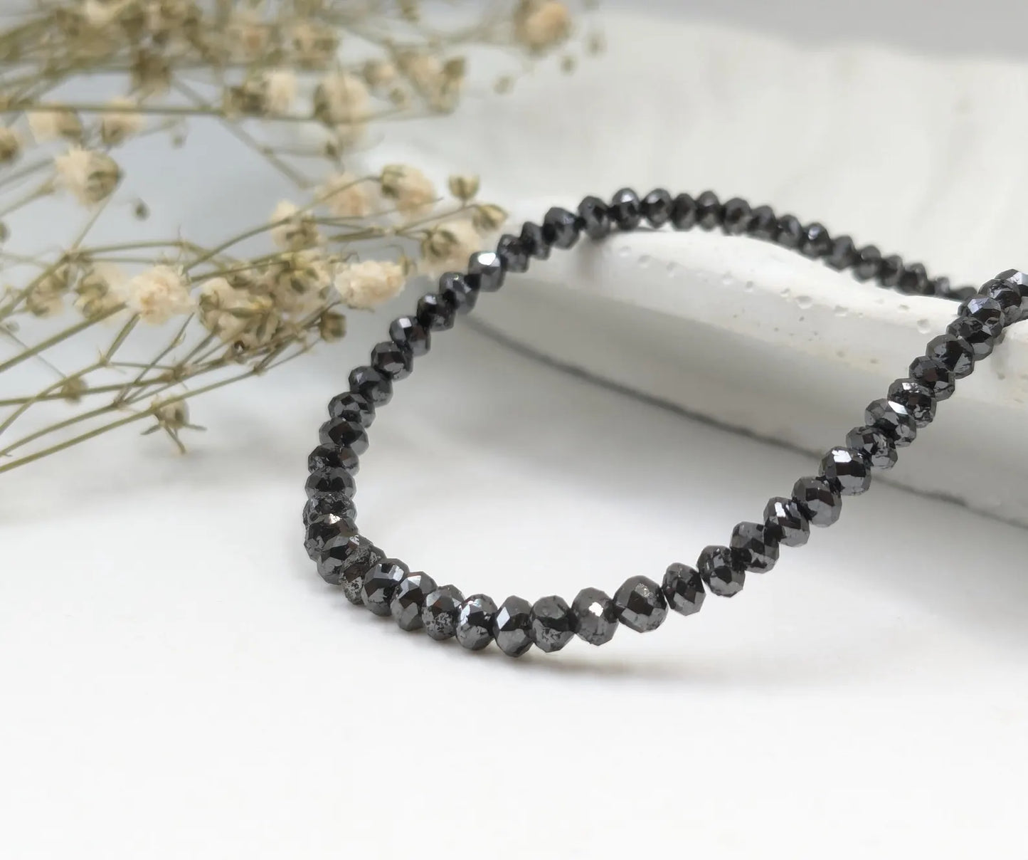 AAA+ Black Diamond Bead Bracelet 925 Sterling Silver Bracelet