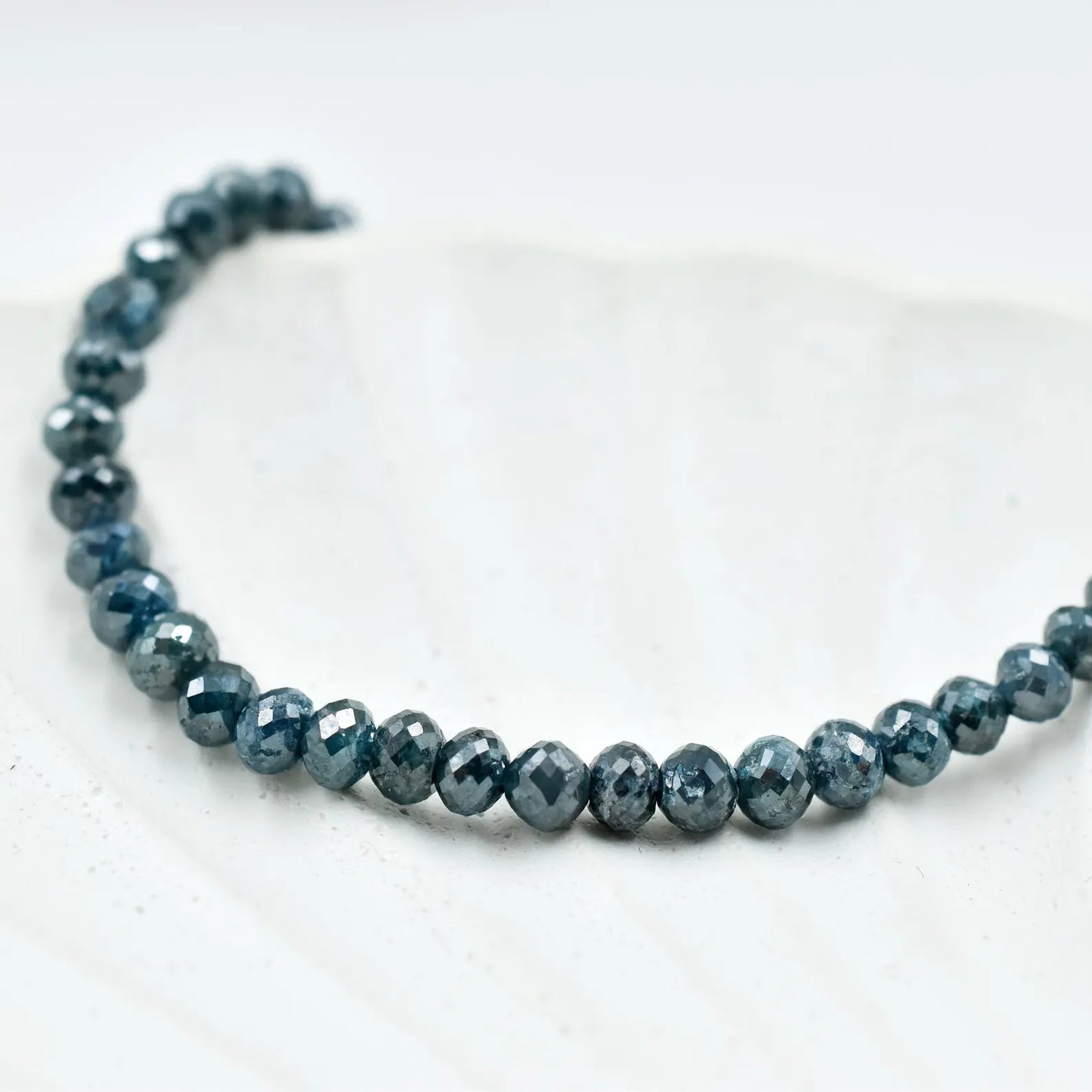 Blue Diamond Bracelet 3.5 - 4.5 mm Faceted Rondelle Diamond Beads 925 Sterling Silver Bracelet