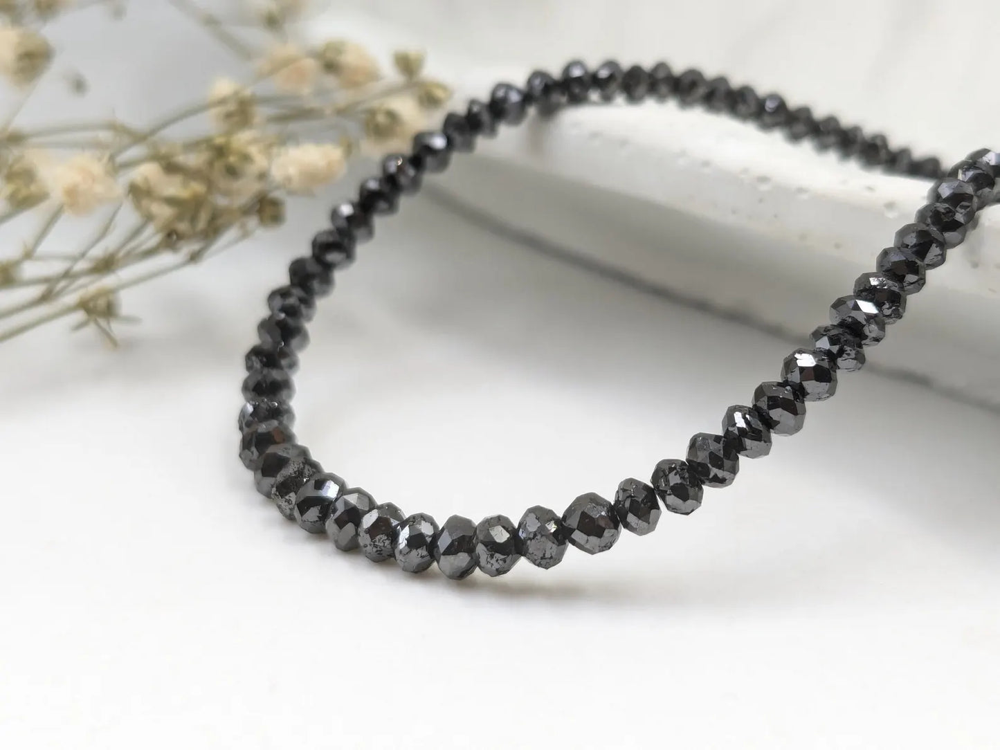 AAA+ Black Diamond Bead Bracelet 925 Sterling Silver Bracelet