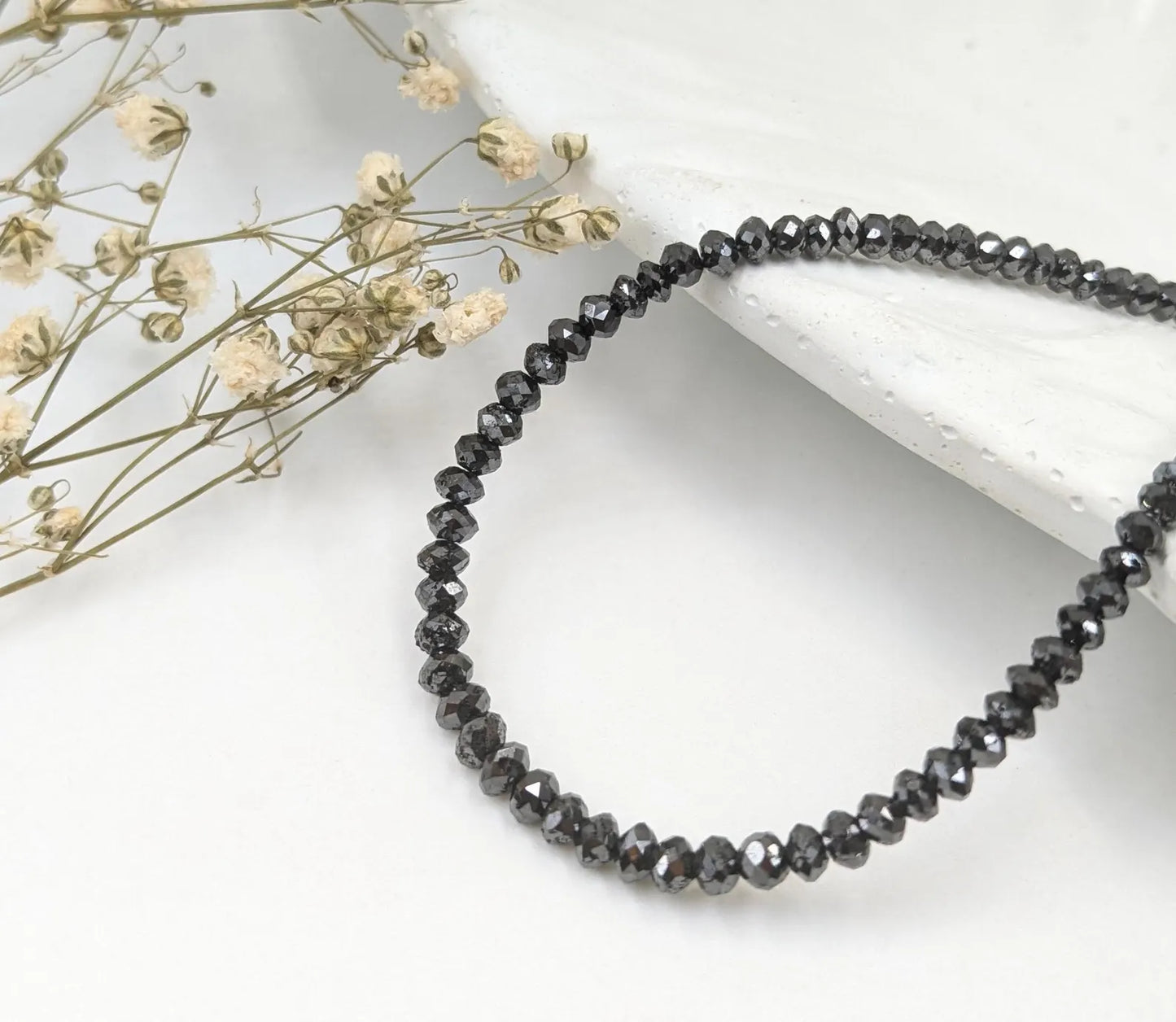 AAA+ Black Diamond Bead Bracelet 925 Sterling Silver Bracelet