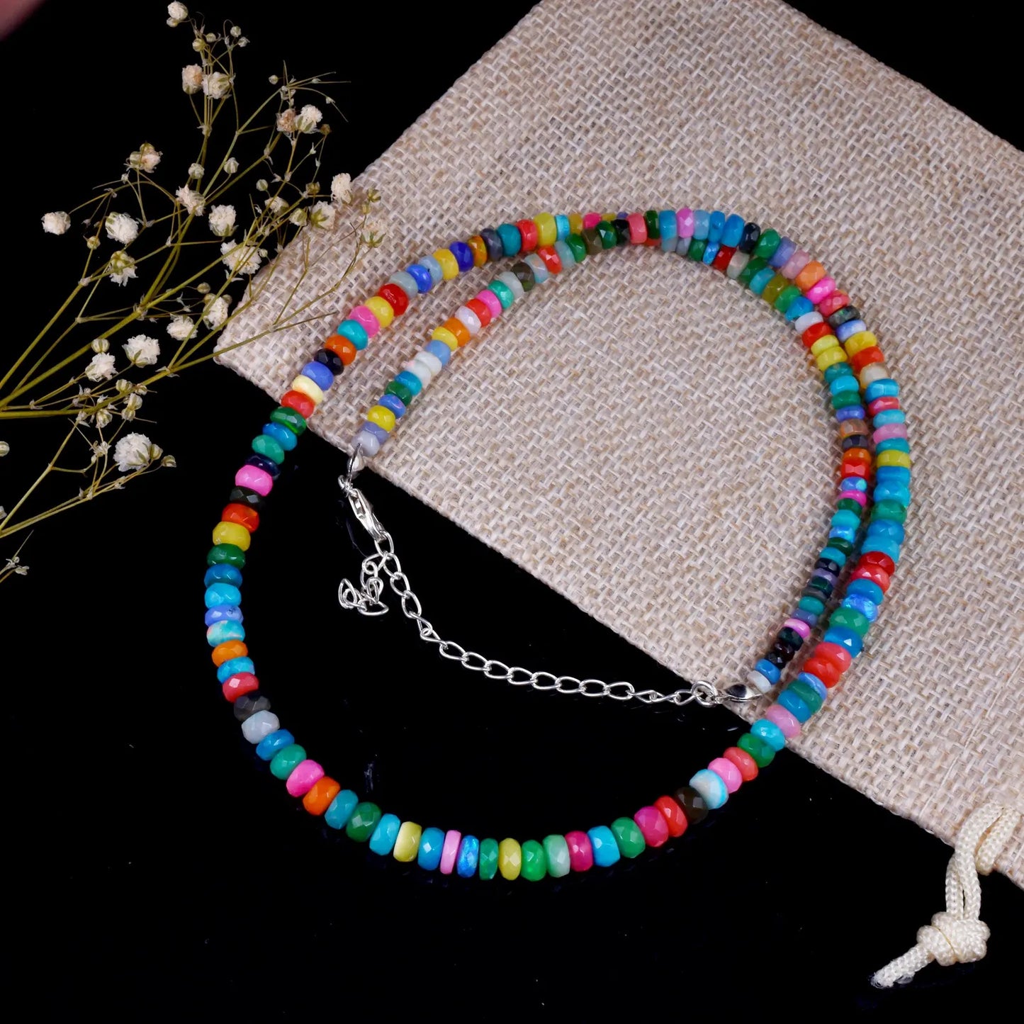 Multi Color Ethiopian Opal Necklace Disco Opal 4 - 6 mm
