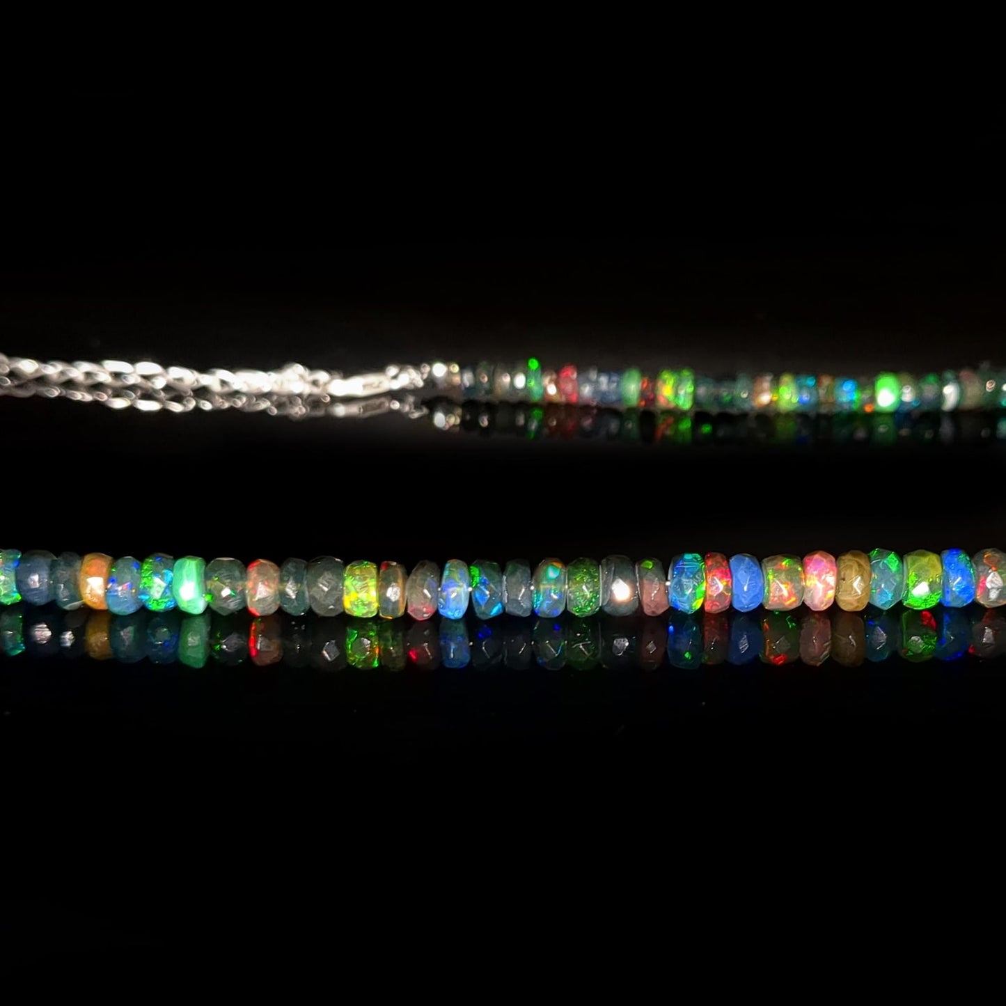 Black Opal Faceted Rondelle Beads Necklace