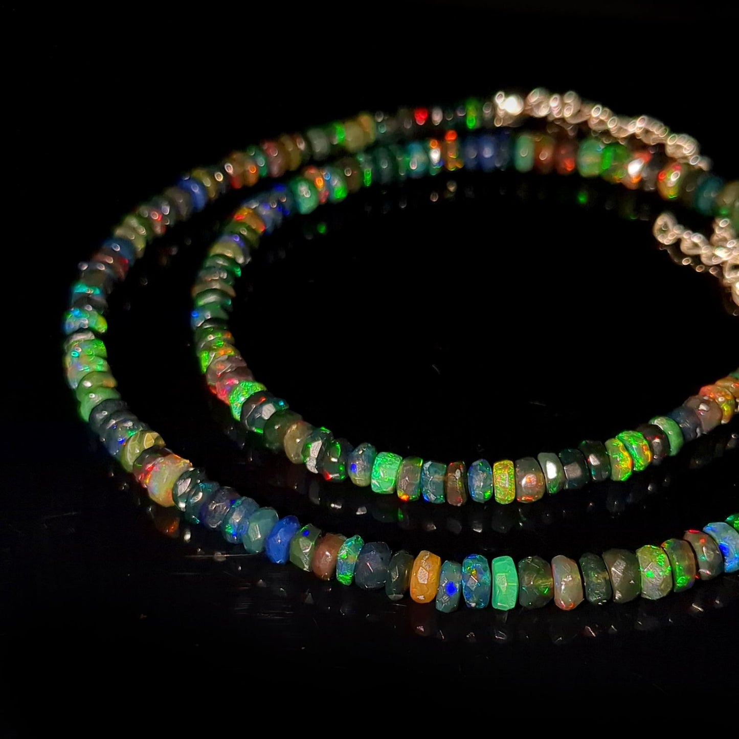 Black Opal Faceted Rondelle Beads Necklace