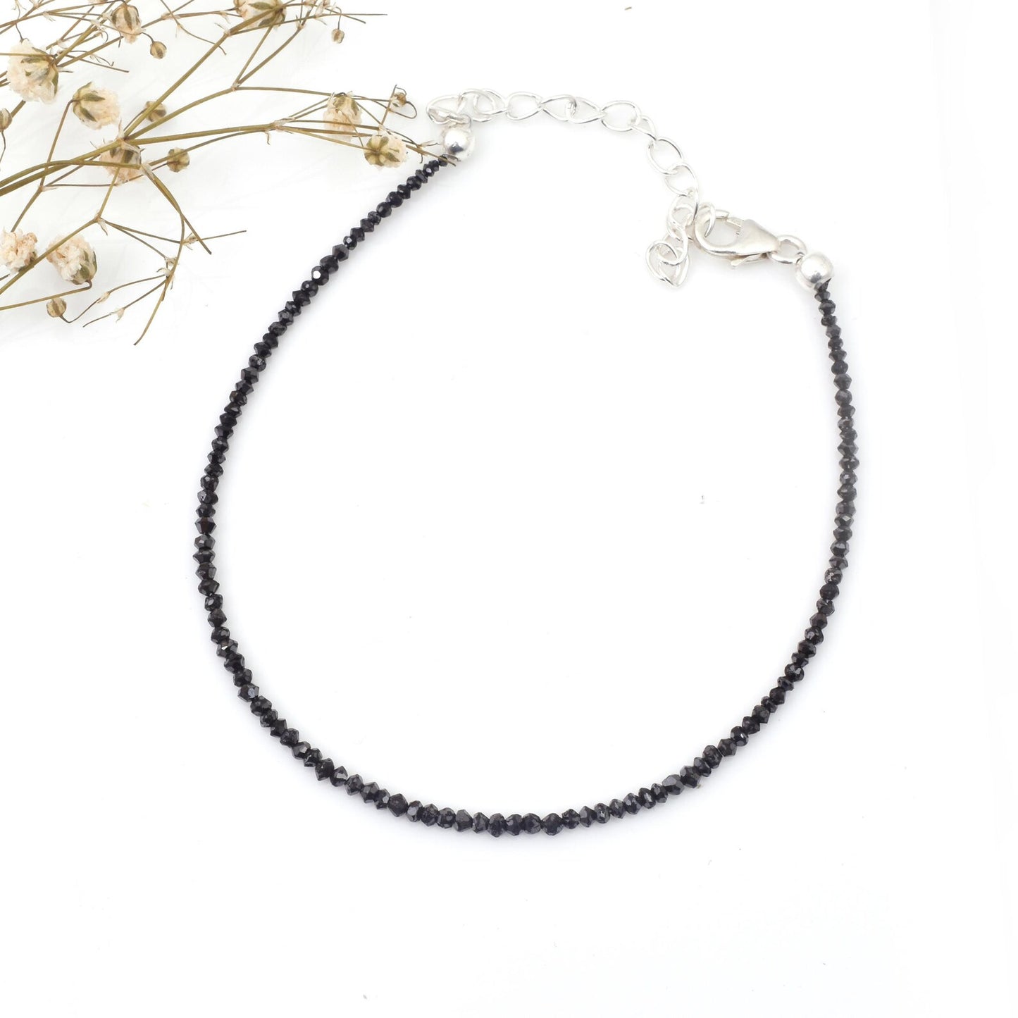 Black Diamond Bracelet Faceted Rondelle Diamond Bracelet