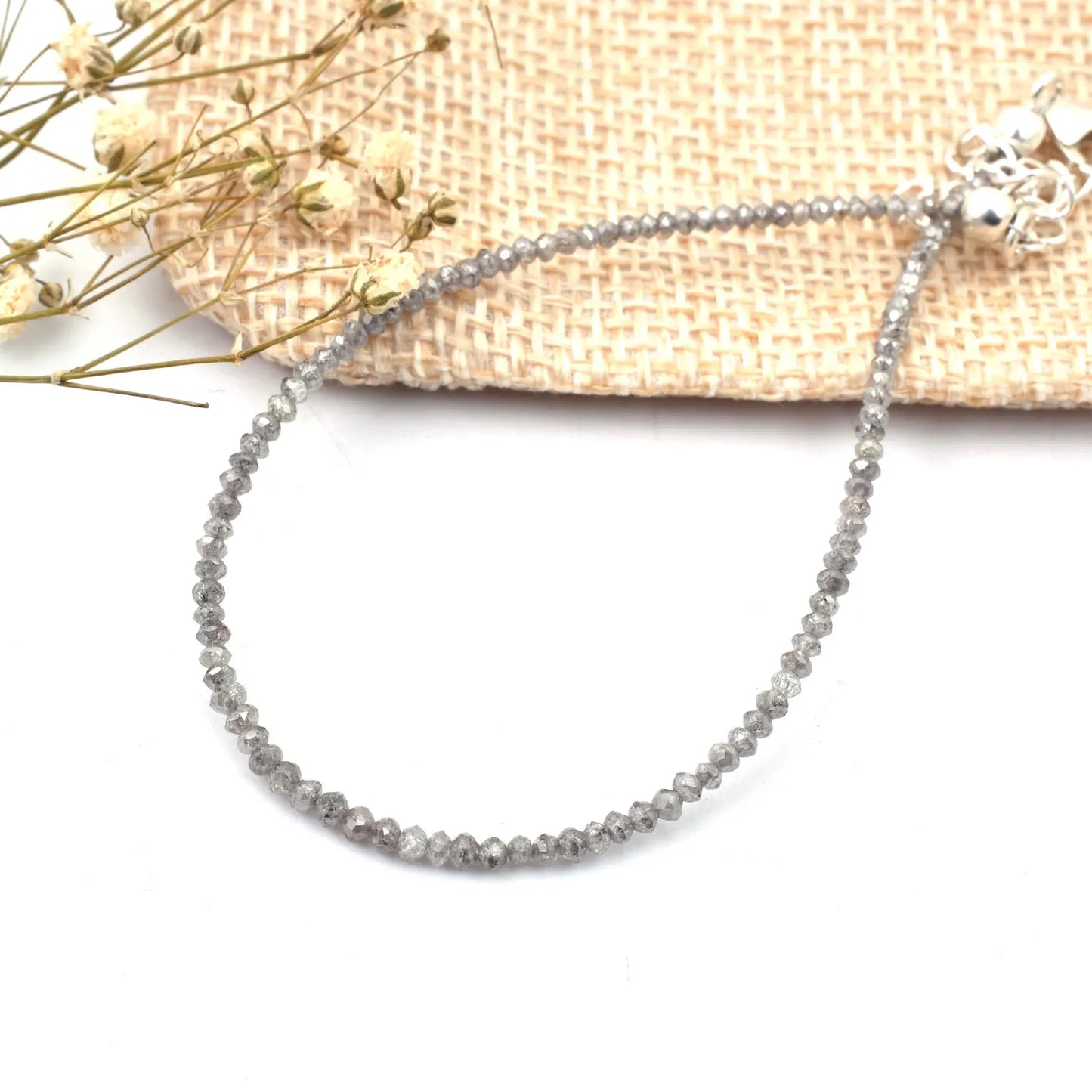 Grey Diamond Beads Bracelet 1.8 - 2.2 mm Faceted Rondelle Beads