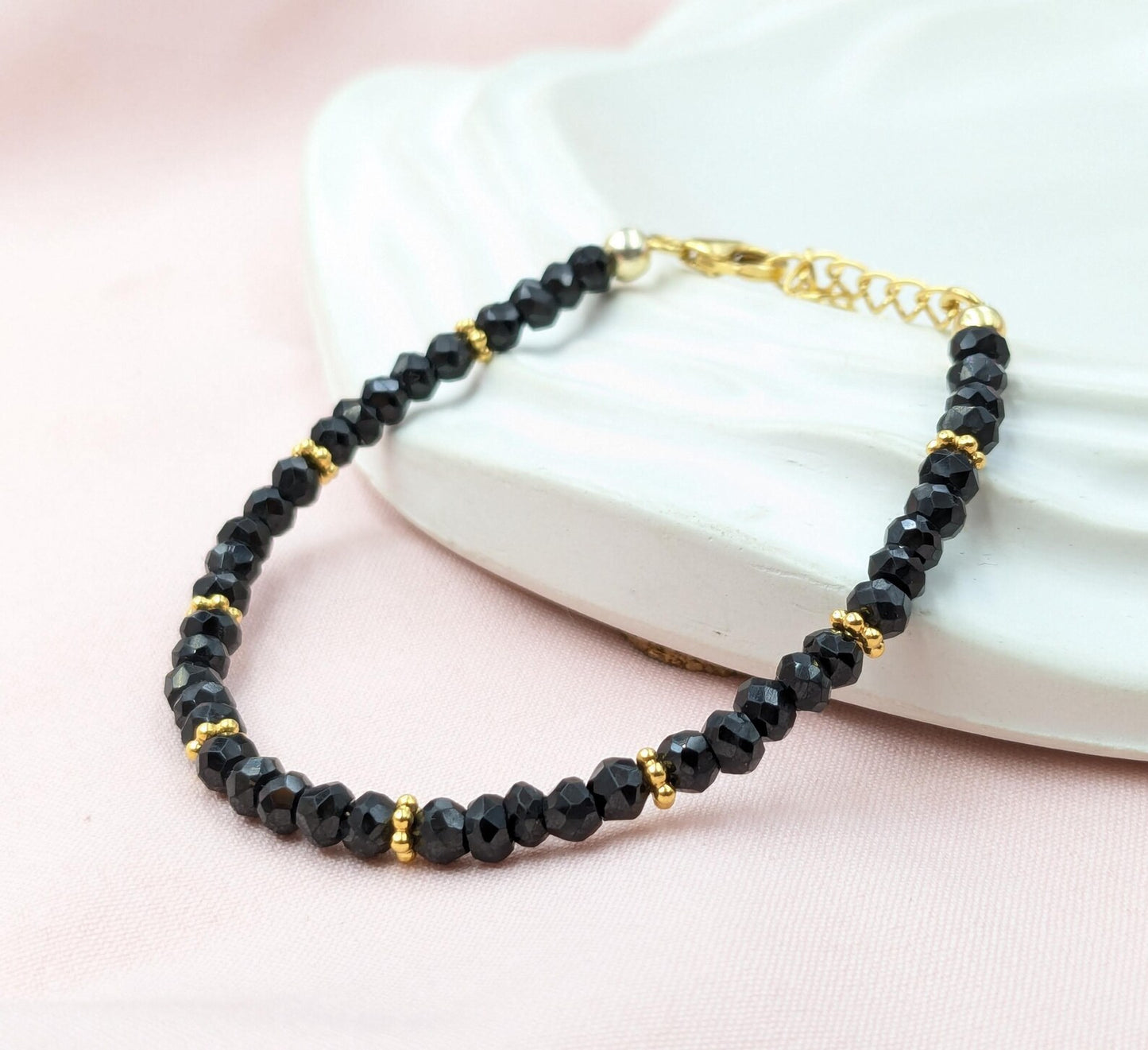 Black Spinel Bracelet 18K Gold Filled