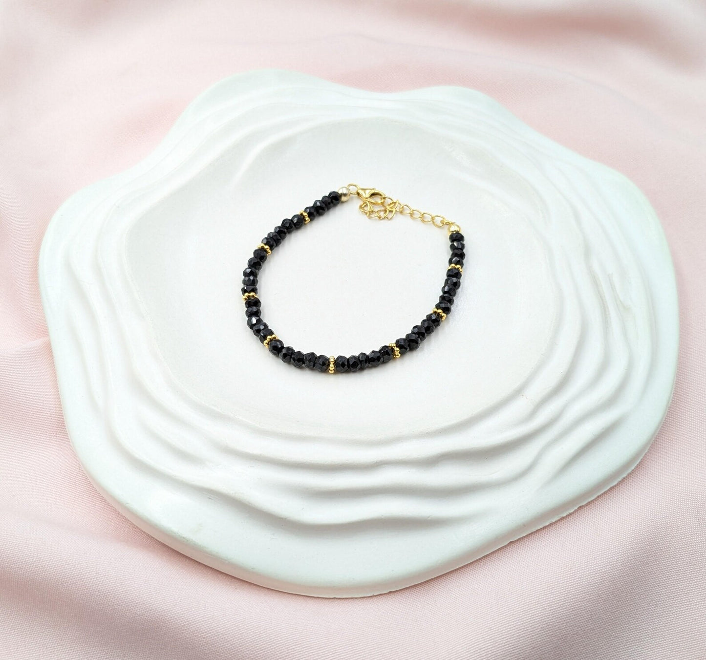 Black Spinel Bracelet 18K Gold Filled