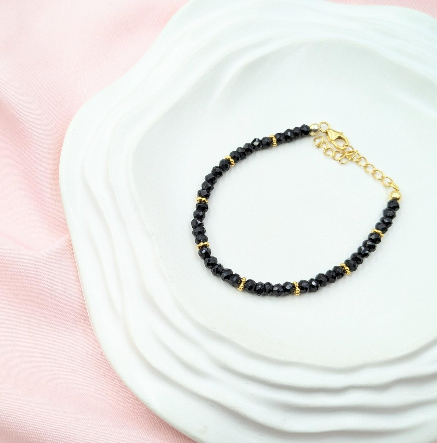 Black Spinel Bracelet 18K Gold Filled
