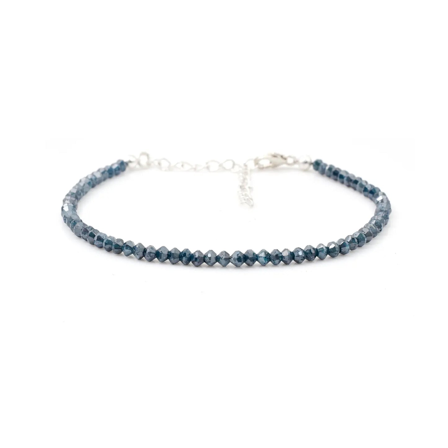 Blue Diamond Bracelet 3.1 - 3.3MM Faceted Rondelle Diamond Beaded Bracelet