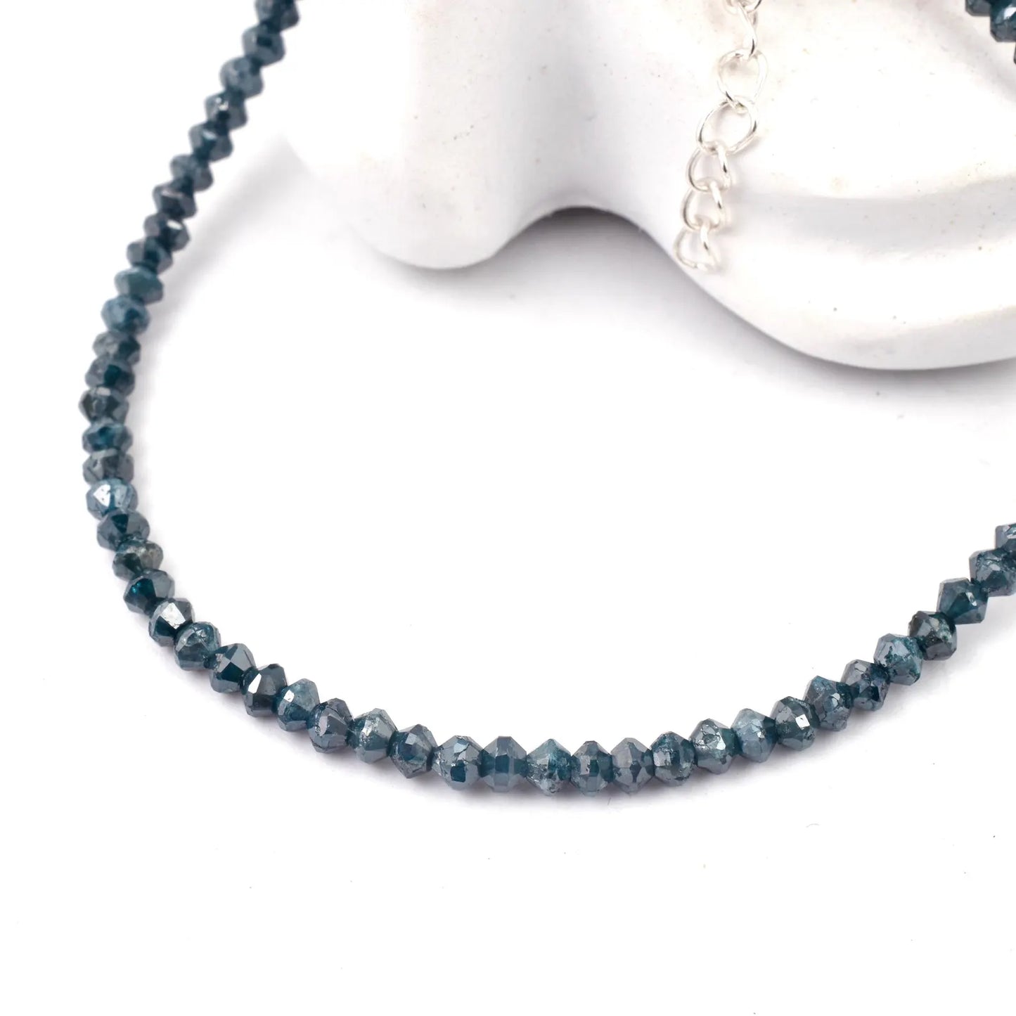 Blue Diamond Bracelet 3.1 - 3.3MM Faceted Rondelle Diamond Beaded Bracelet
