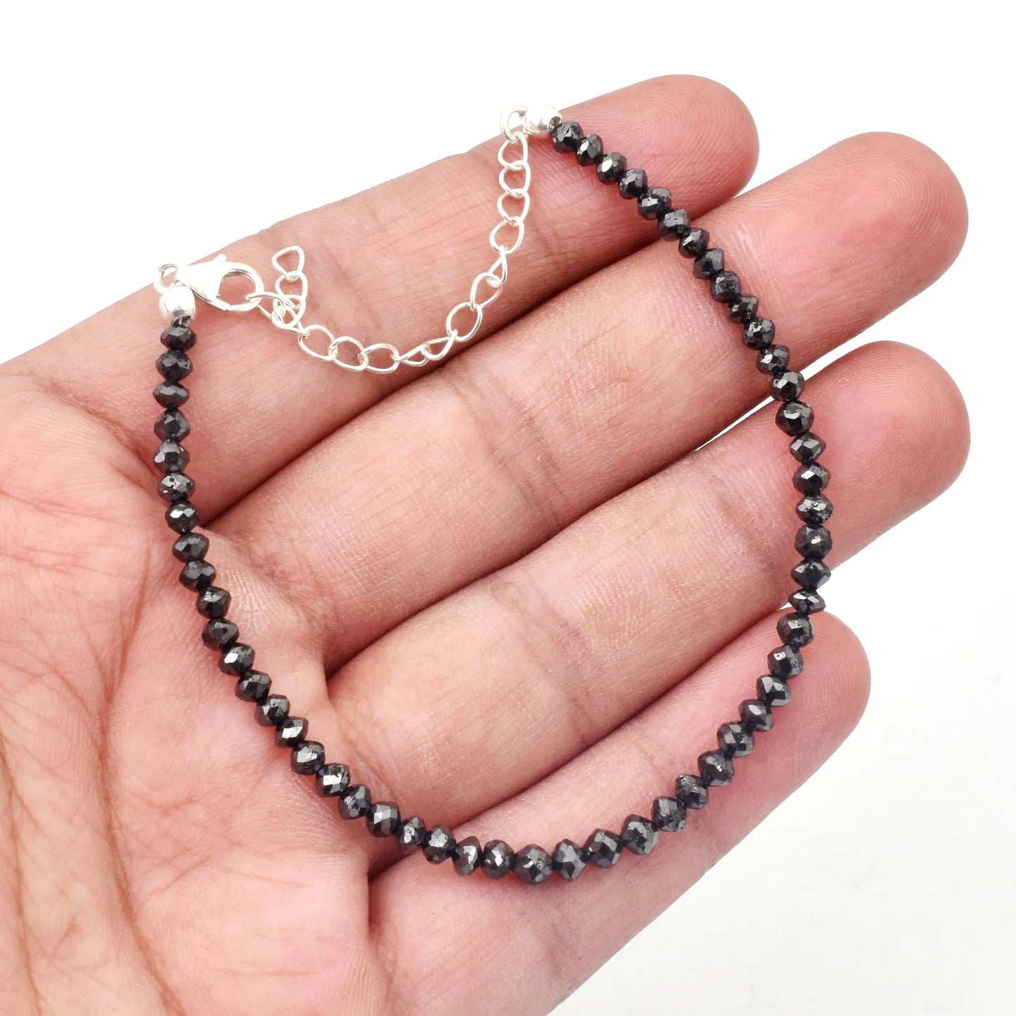 Black Diamond Bracelet 3 - 4MM Faceted Rondelle Diamond Beads Bracelet