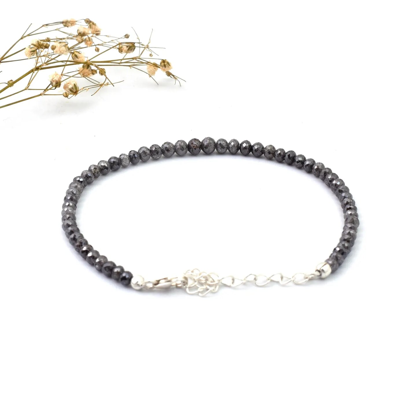 Gray Diamond Bracelet 3.5 - 4.5 mm DIAMOND BALLS Faceted Round Diamond Beads Bracelet