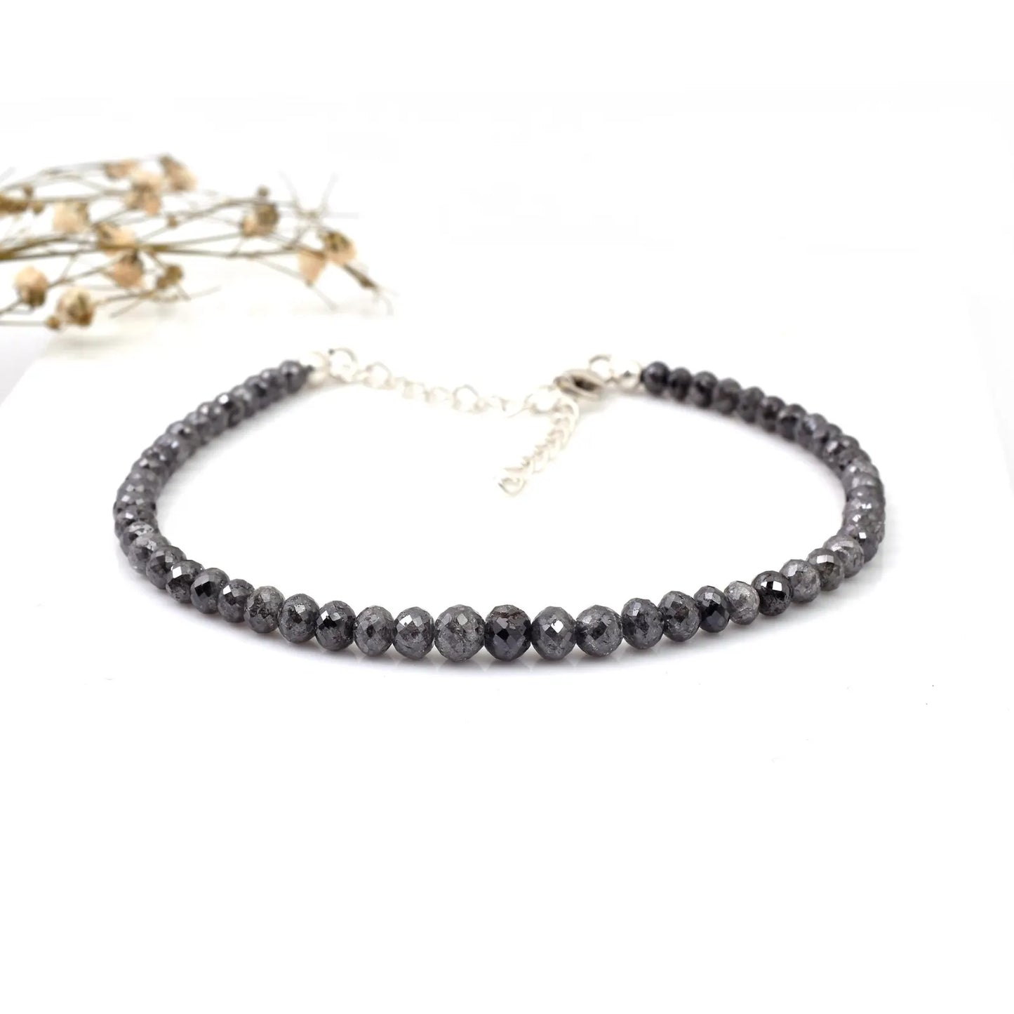 Gray Diamond Bracelet 3.5 - 4.5 mm DIAMOND BALLS Faceted Round Diamond Beads Bracelet