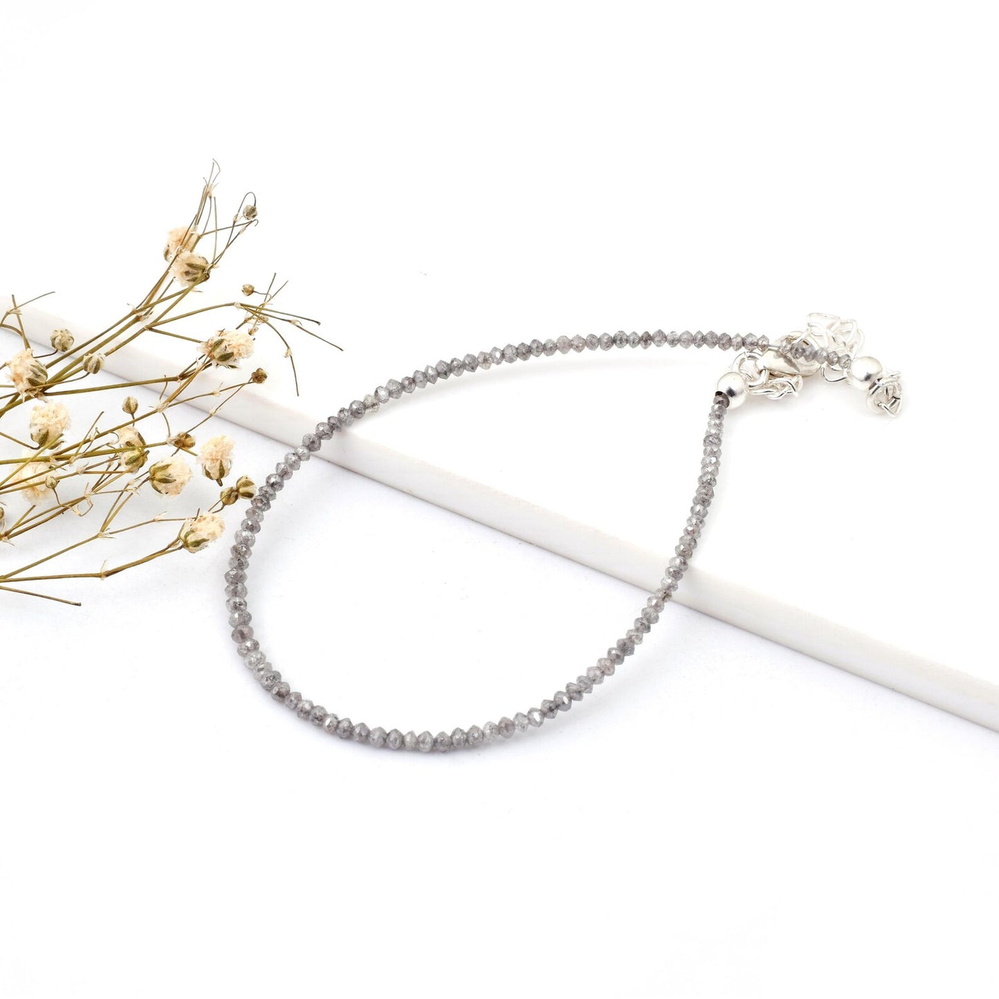 Grey Diamond Beads Bracelet 1.8 - 2.2 mm Faceted Rondelle Beads