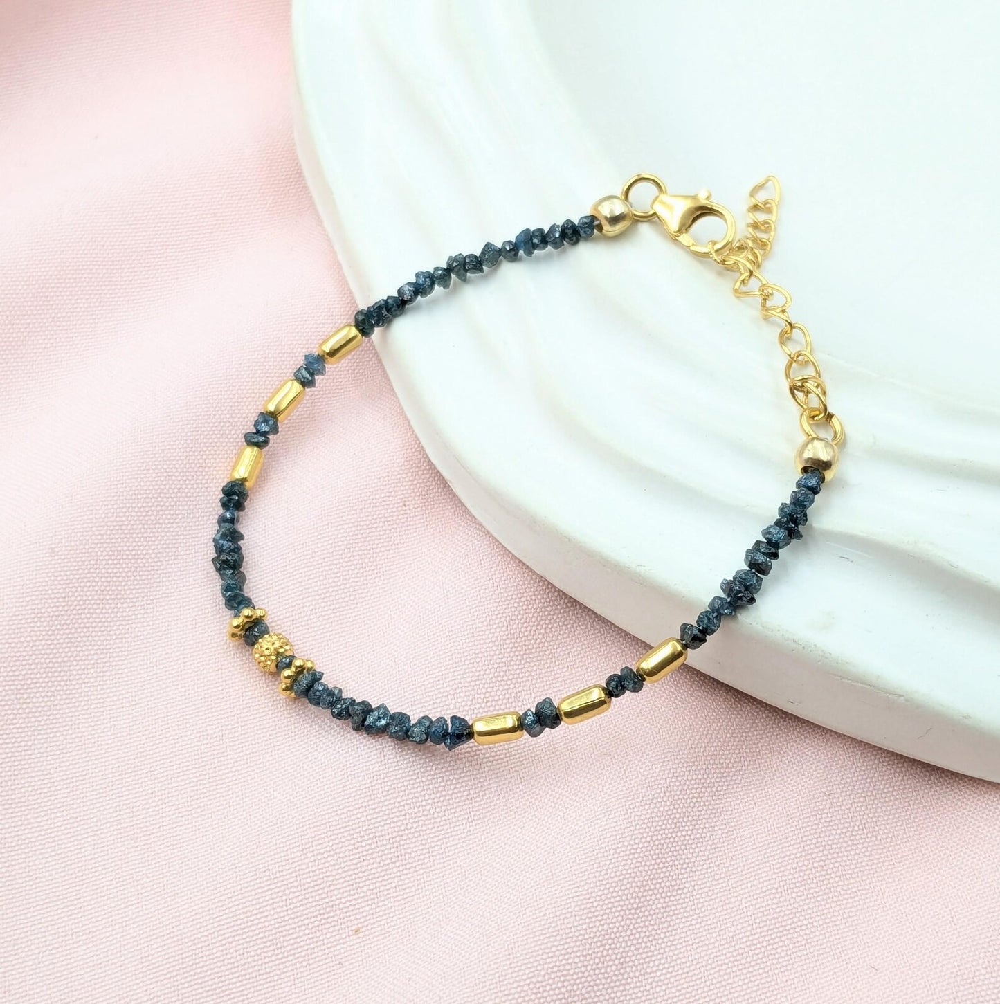 Blue Diamond Bracelet 18k Gold Filled Raw Rough Diamond Bracelet