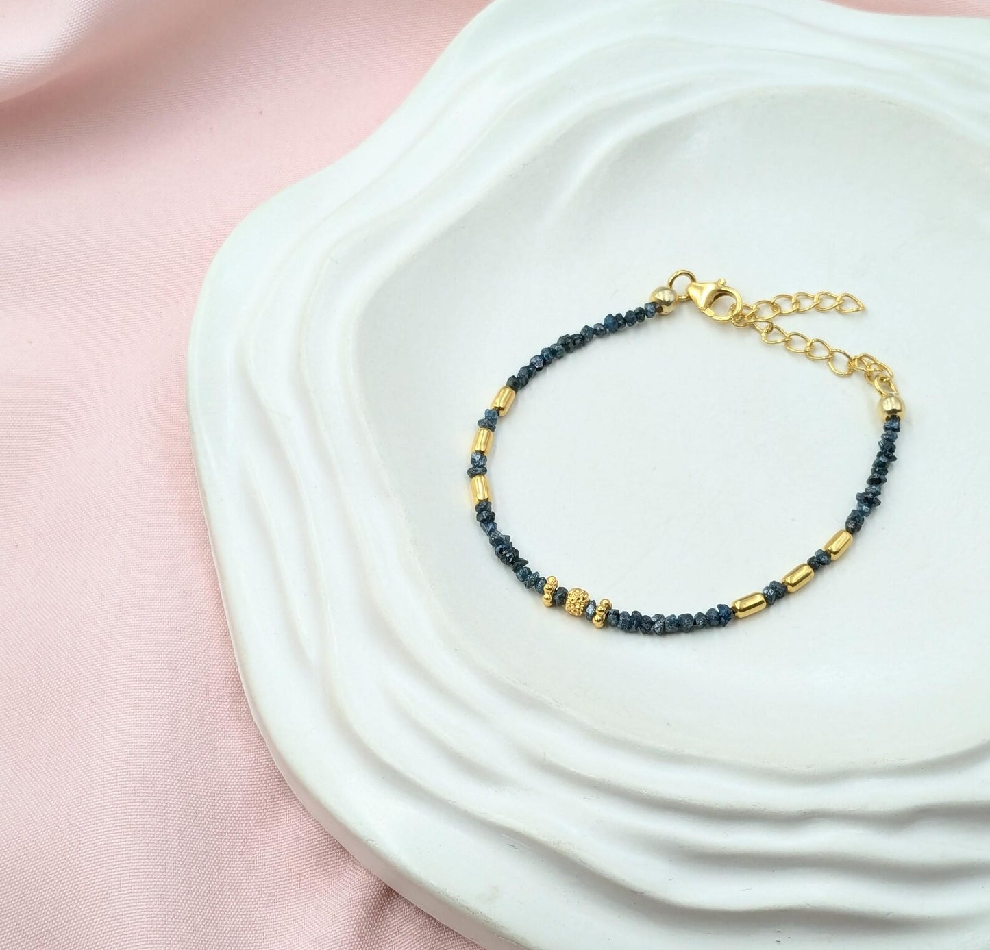 Blue Diamond Bracelet 18k Gold Filled Raw Rough Diamond Bracelet