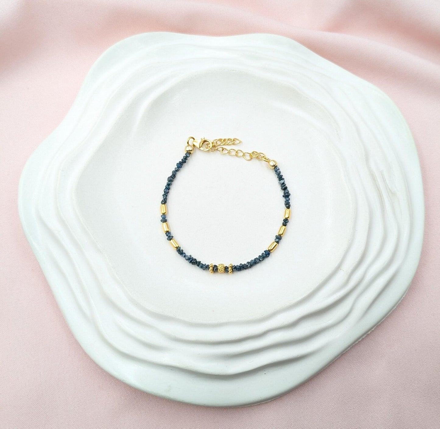 Blue Diamond Bracelet 18k Gold Filled Raw Rough Diamond Bracelet