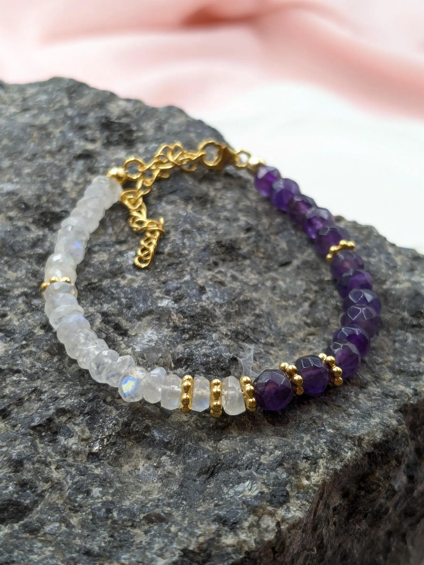 Amethyst & Rainbow Moonstone Bracelet