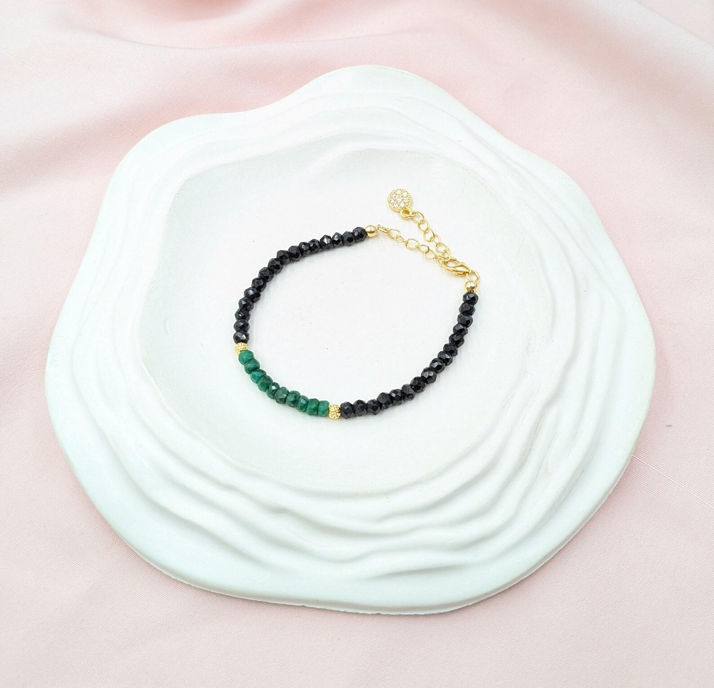 Black Spinel & Emerald Bracelet