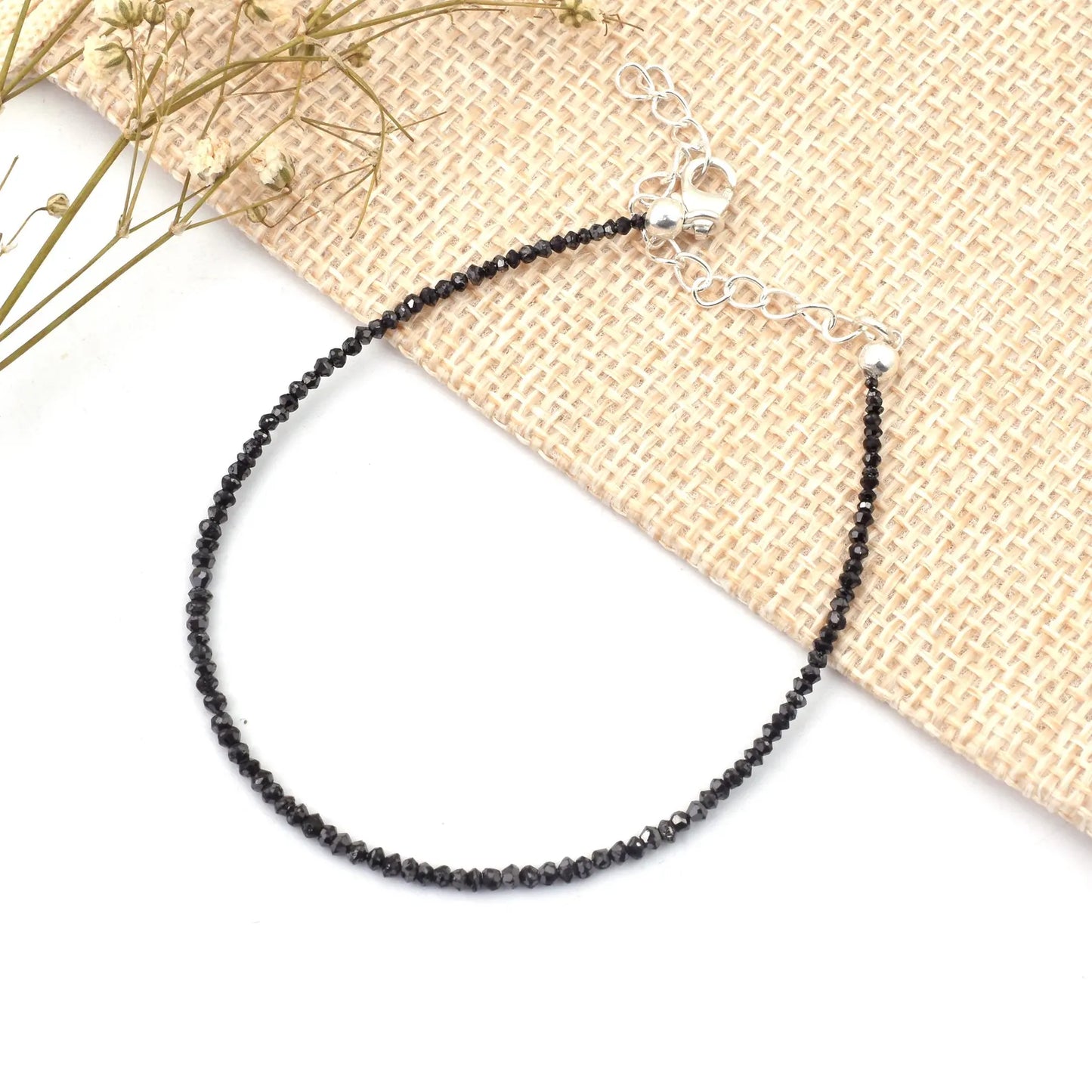 Black Diamond Bracelet Faceted Rondelle Diamond Bracelet