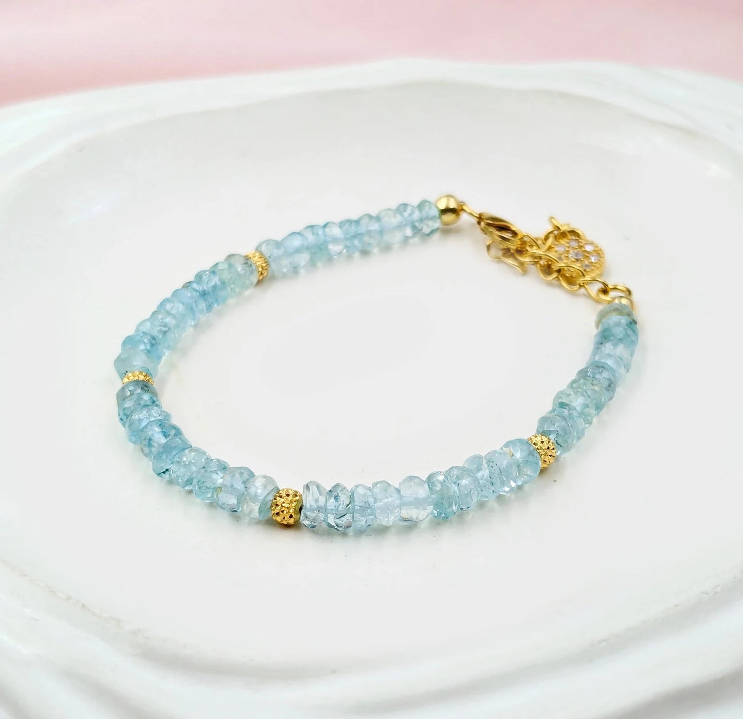 Aquamarine Bracelet 18K Gold Filled 925 Sterling Silver