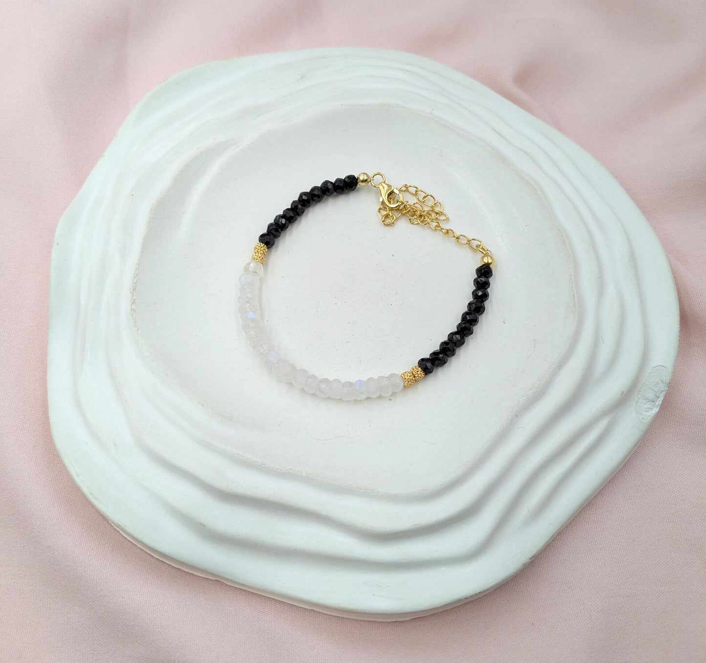 Black Spinel & Rainbow Moonstone Bracelet