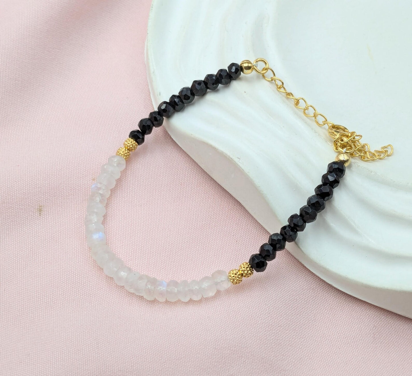 Black Spinel & Rainbow Moonstone Bracelet