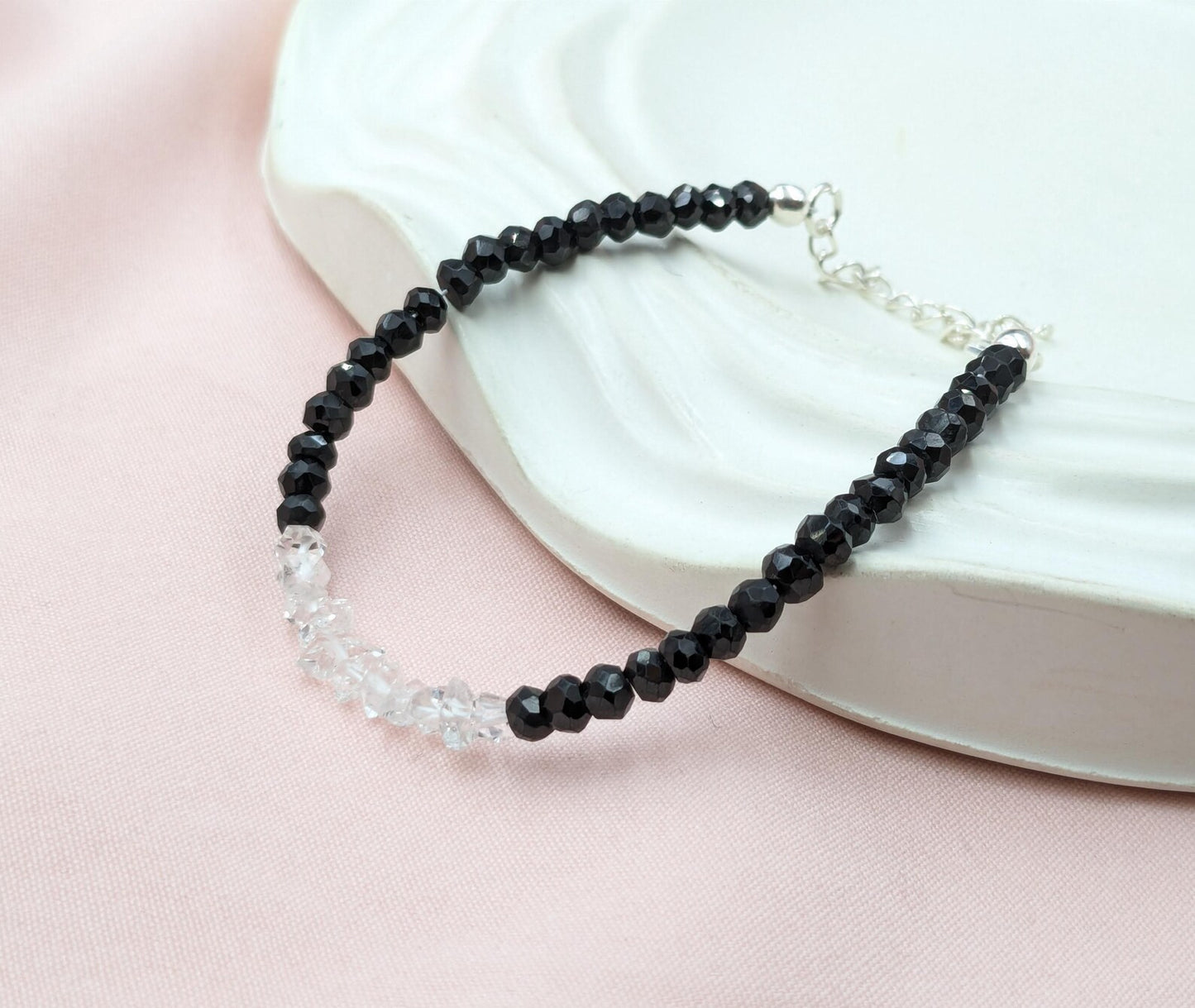 Black Spinel & Herkimer Diamond Bracelet