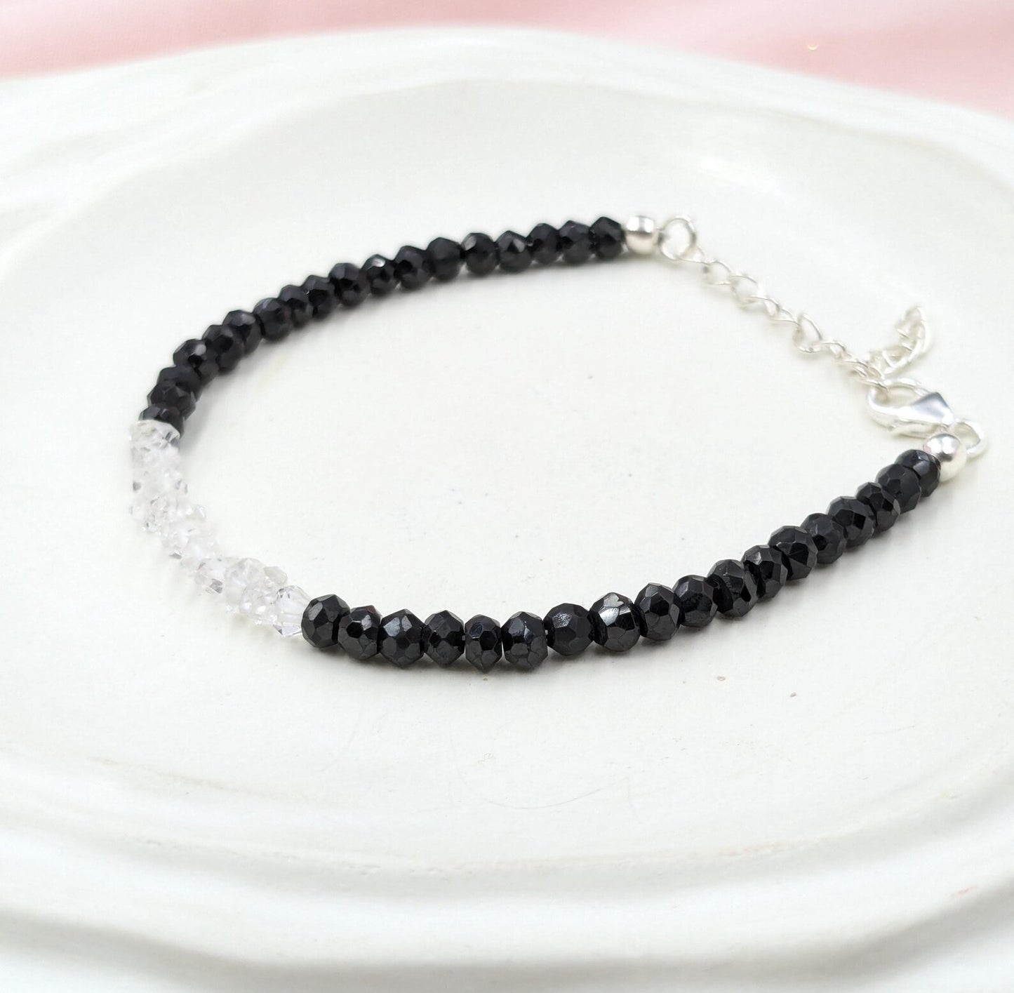 Black Spinel & Herkimer Diamond Bracelet