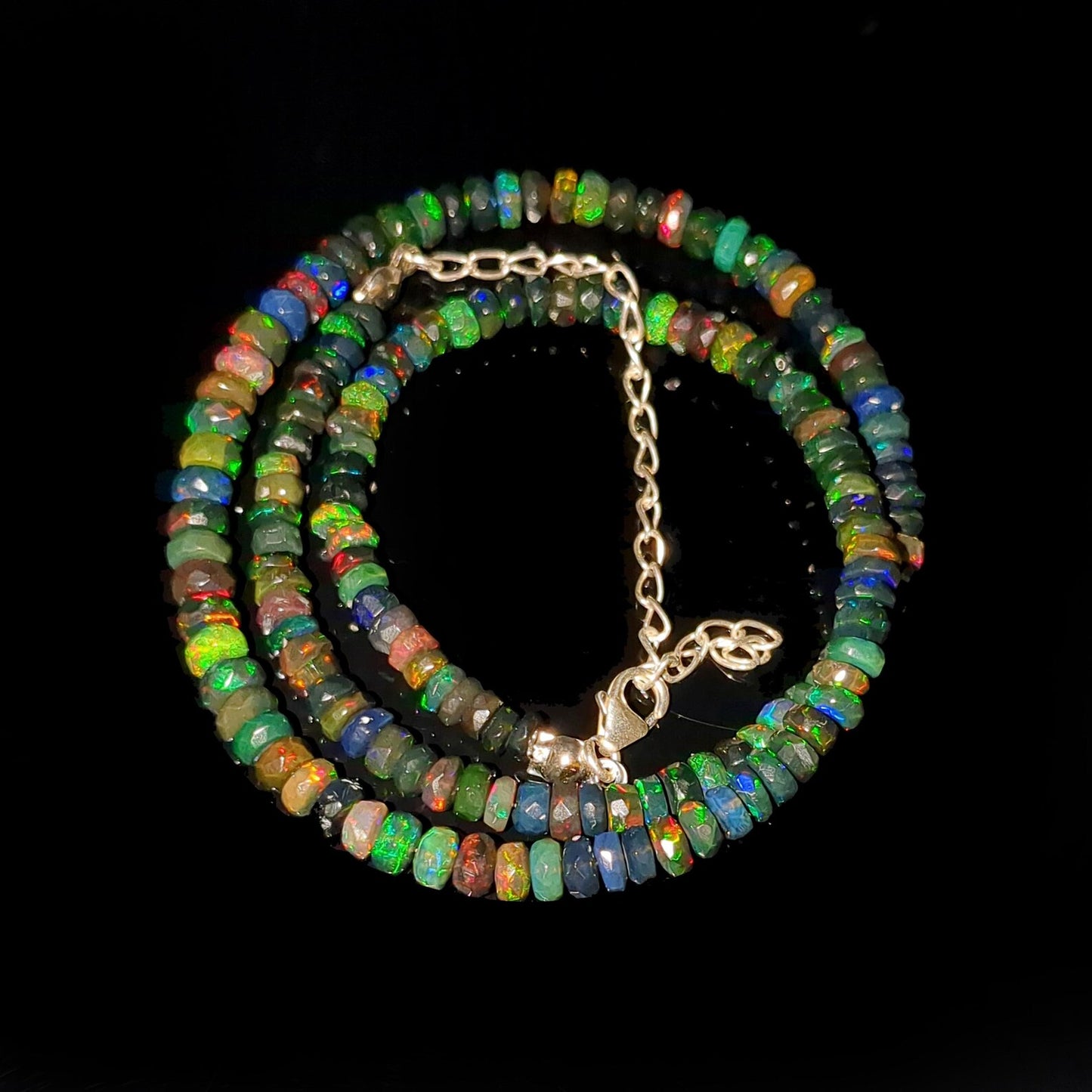 Black Opal Faceted Rondelle Beads Necklace