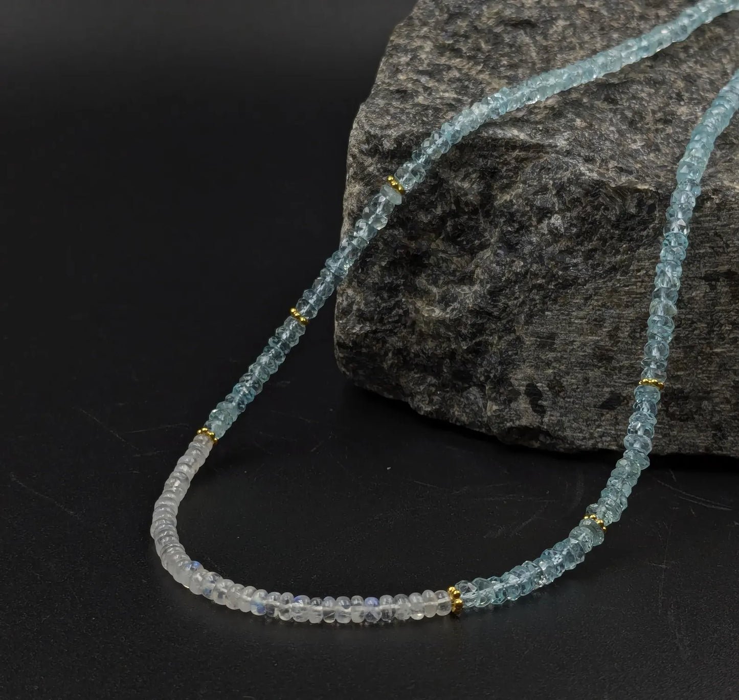 Aquamarine With Rainbow Moonstone Beaded Necklace