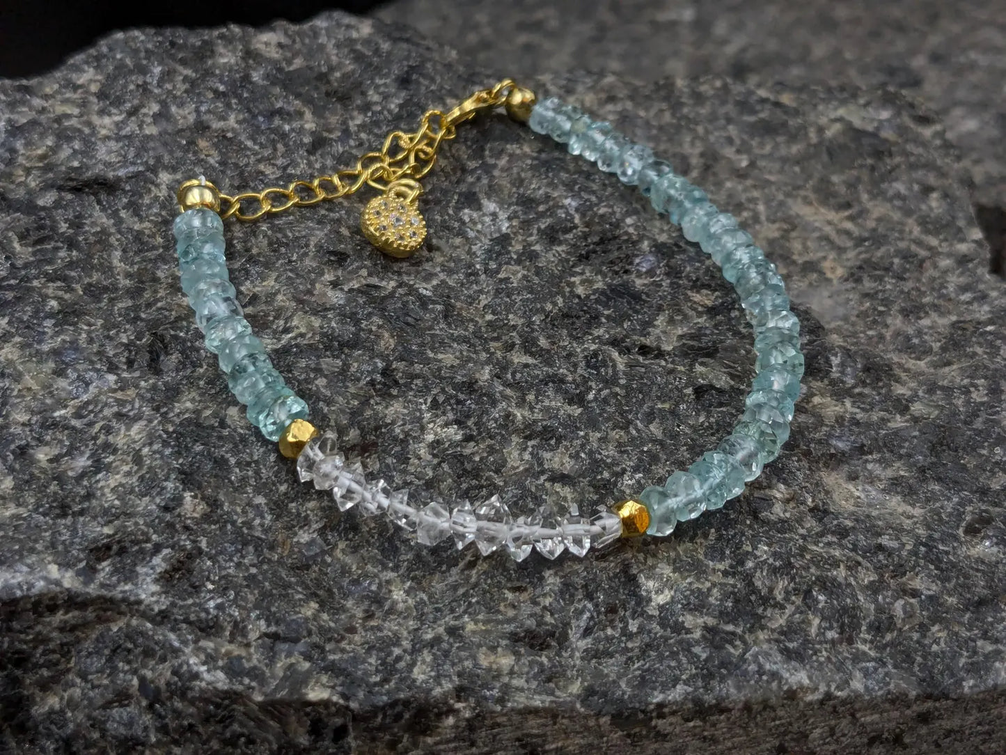 Aquamarine & Herkimer Gemstone Bracelet