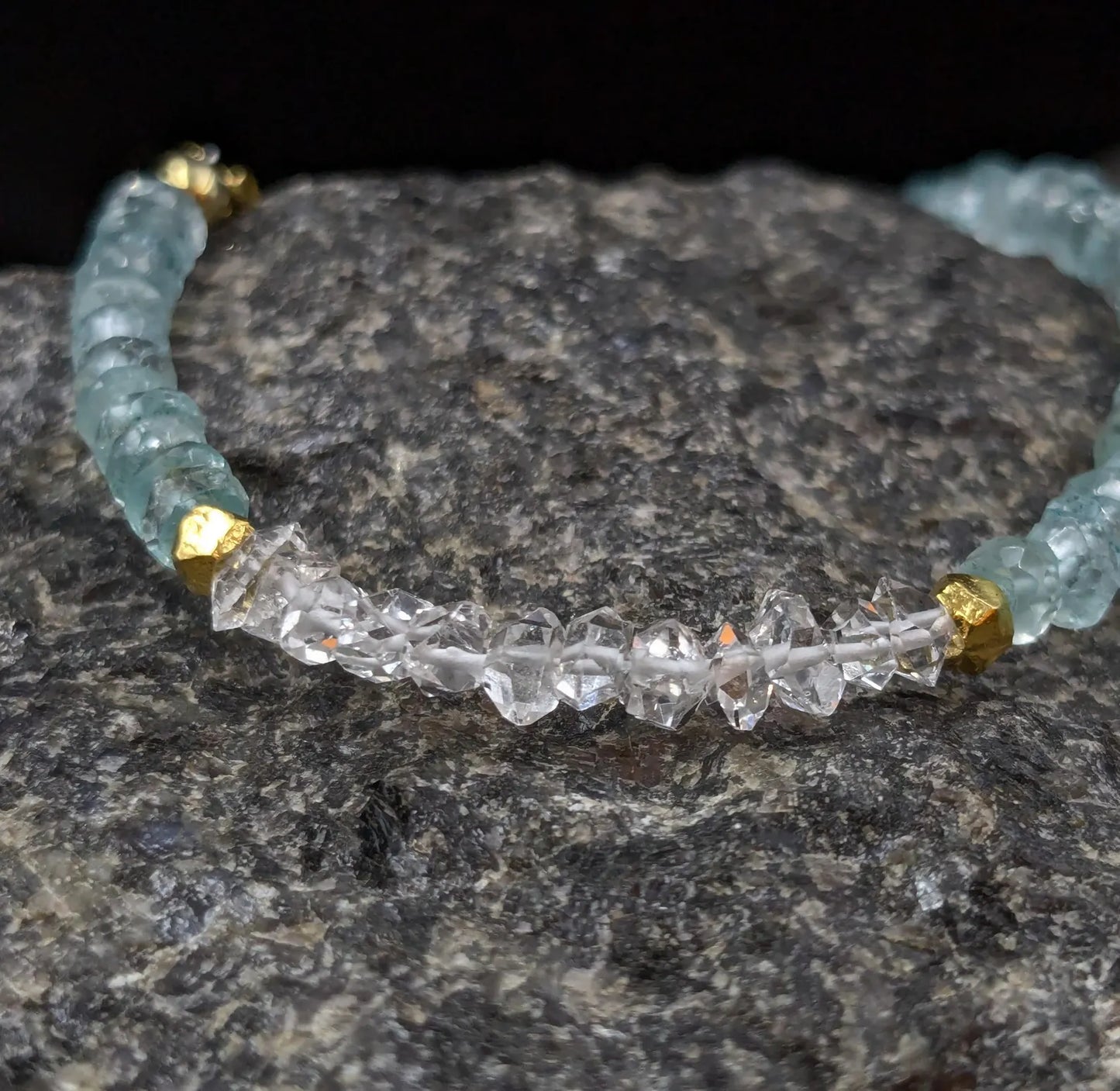 Aquamarine & Herkimer Gemstone Bracelet